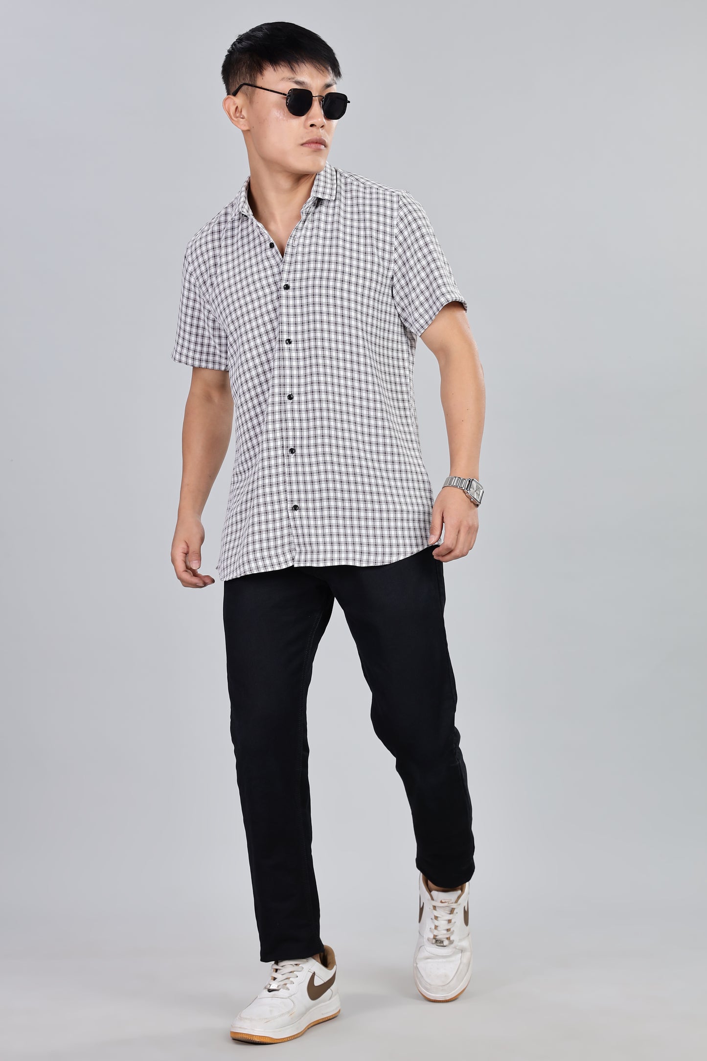Men’s Premium Checked Shirt – BLACK | Long Sleeve Comfort Fit