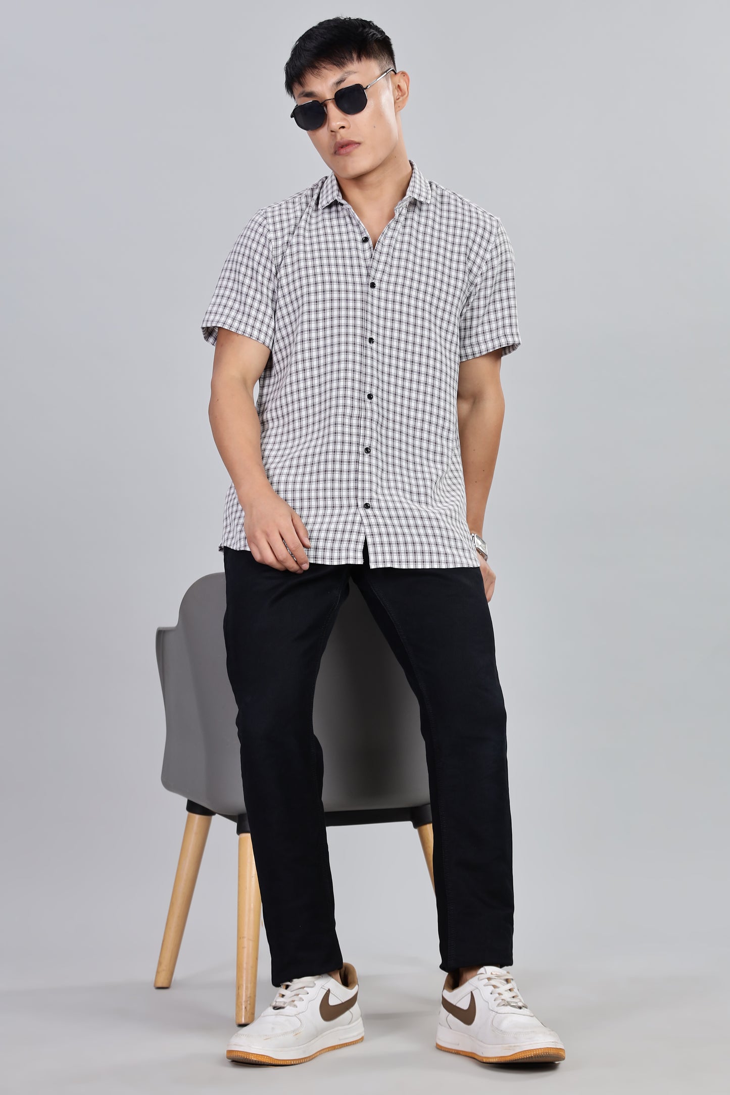 Men’s Premium Checked Shirt – BLACK | Long Sleeve Comfort Fit