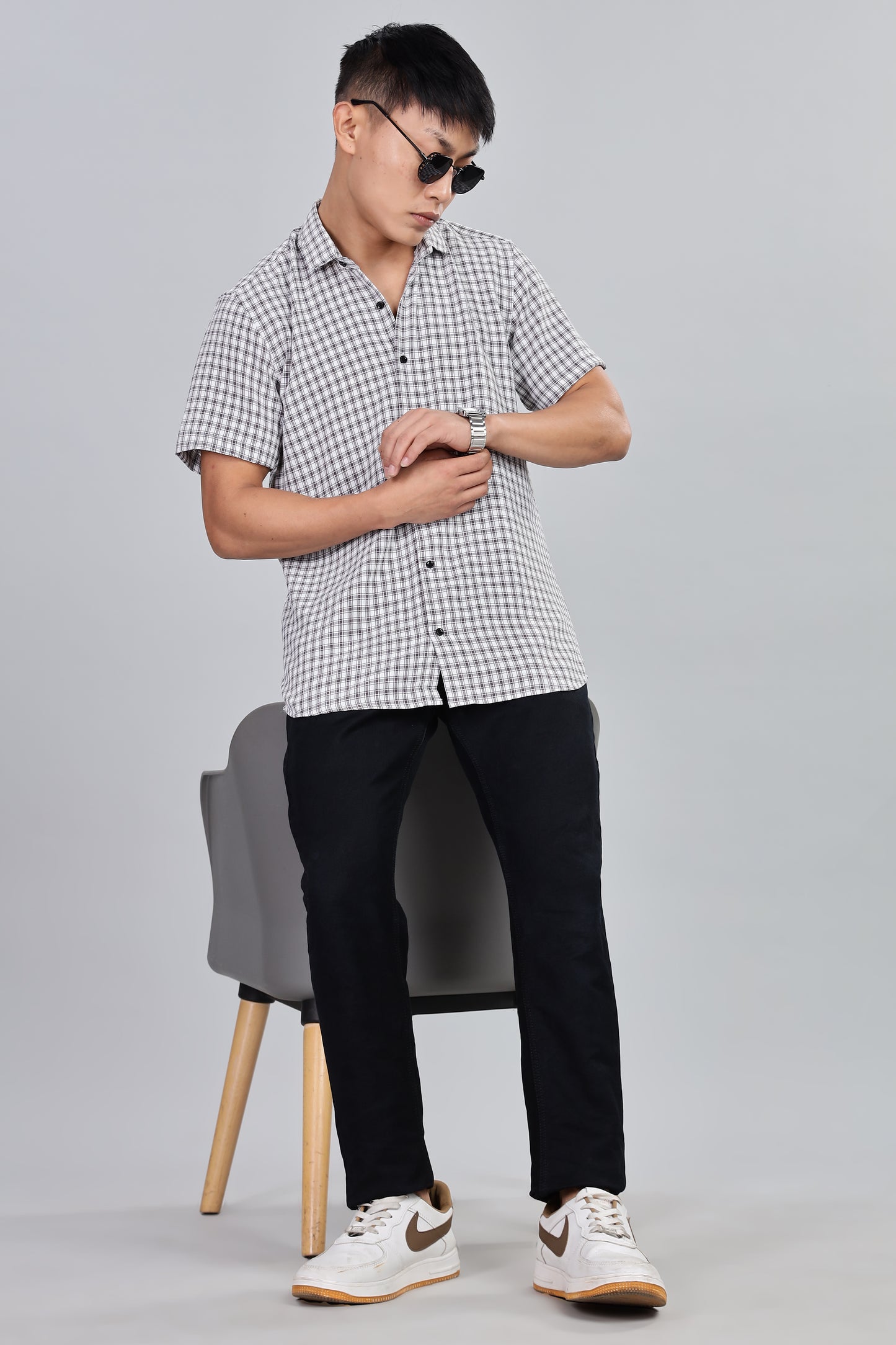 Men’s Premium Checked Shirt – BLACK | Long Sleeve Comfort Fit