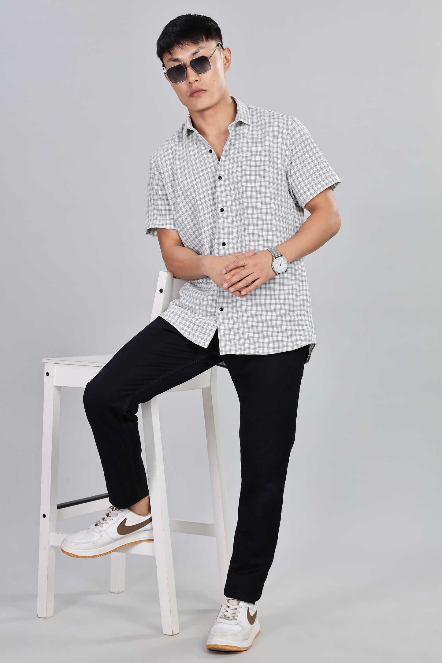 Men’s Premium Checked Shirt – GREY | Long Sleeve Comfort Fit