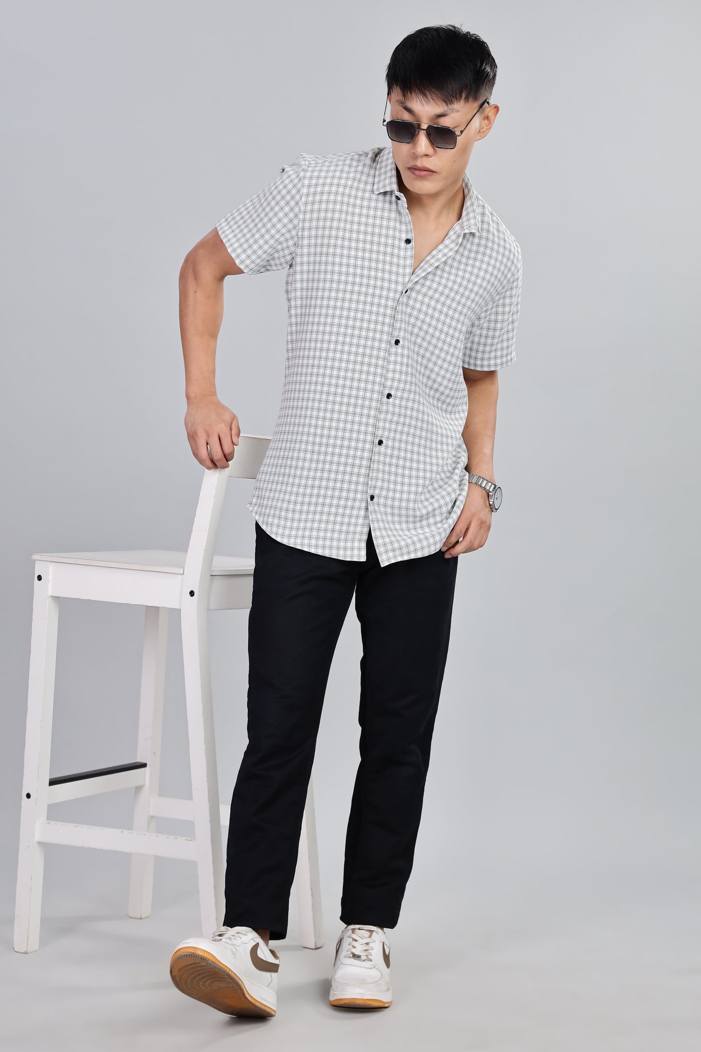 Men’s Premium Checked Shirt – GREY | Long Sleeve Comfort Fit