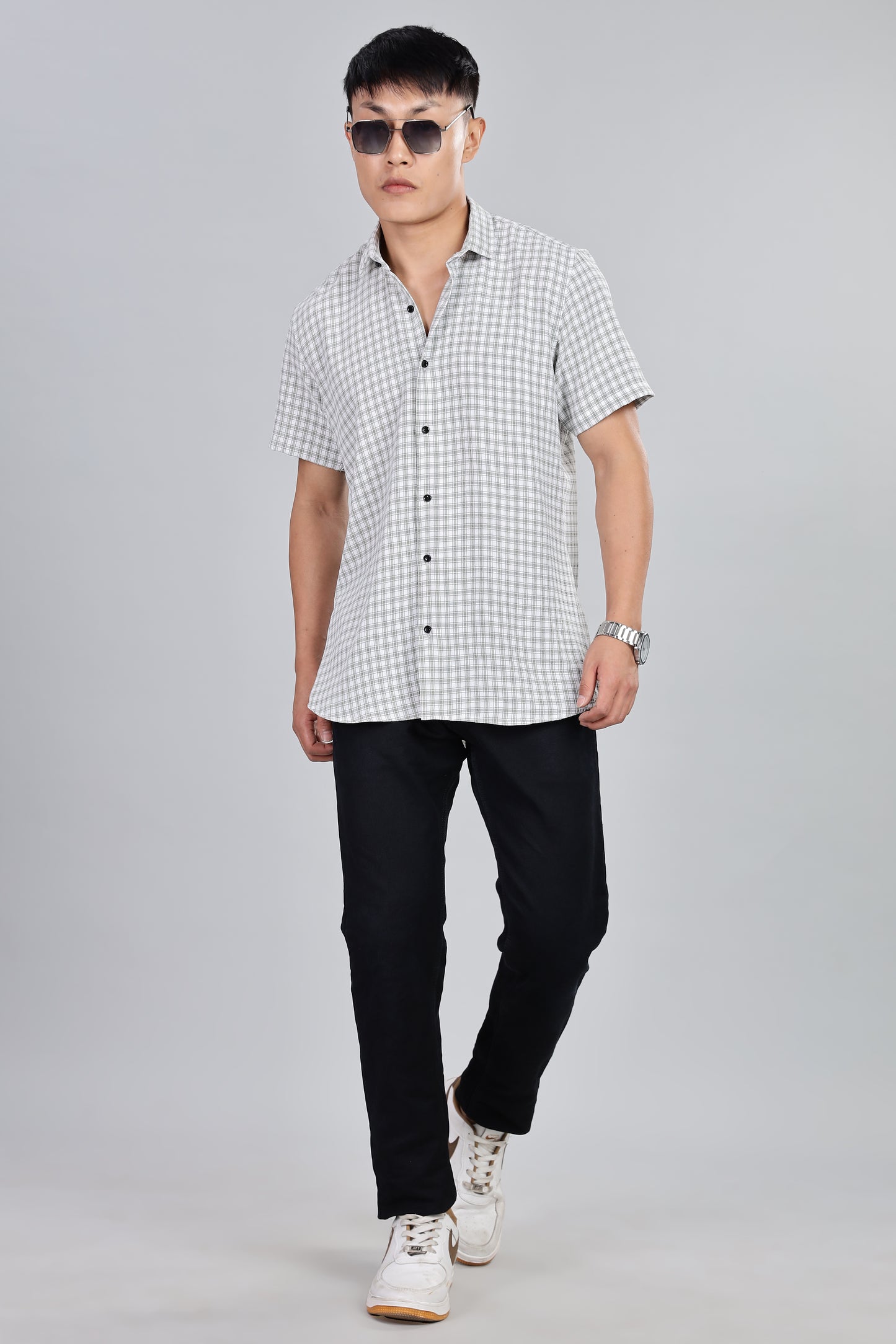 Men’s Premium Checked Shirt – GREY | Long Sleeve Comfort Fit