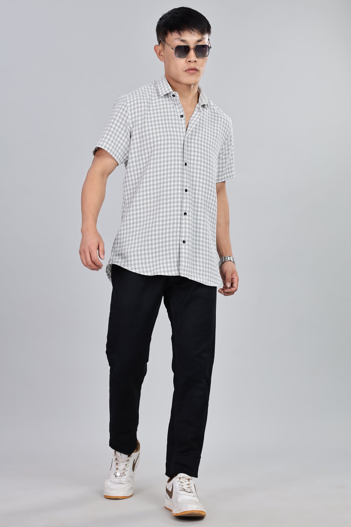 Men’s Premium Checked Shirt – GREY | Long Sleeve Comfort Fit