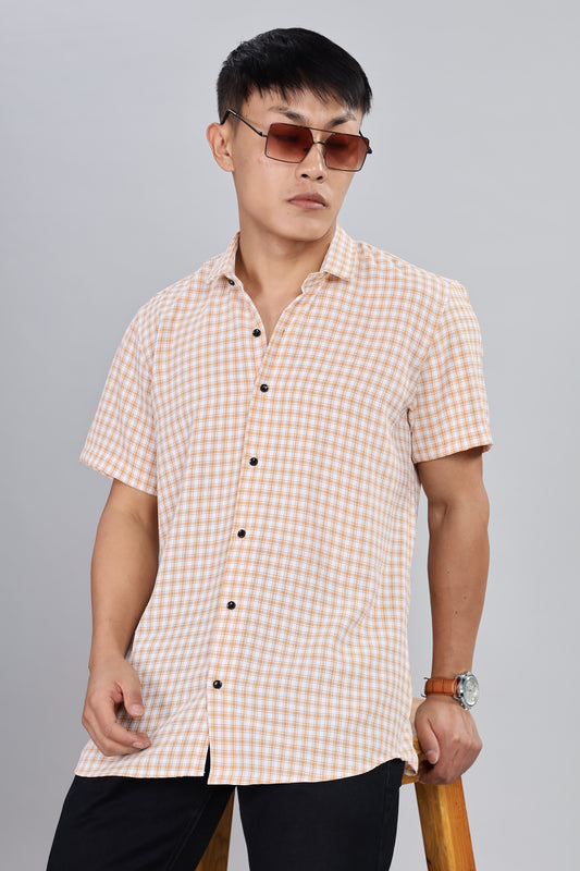 Men’s Premium Checked Shirt – ORANGE | Long Sleeve Comfort Fit