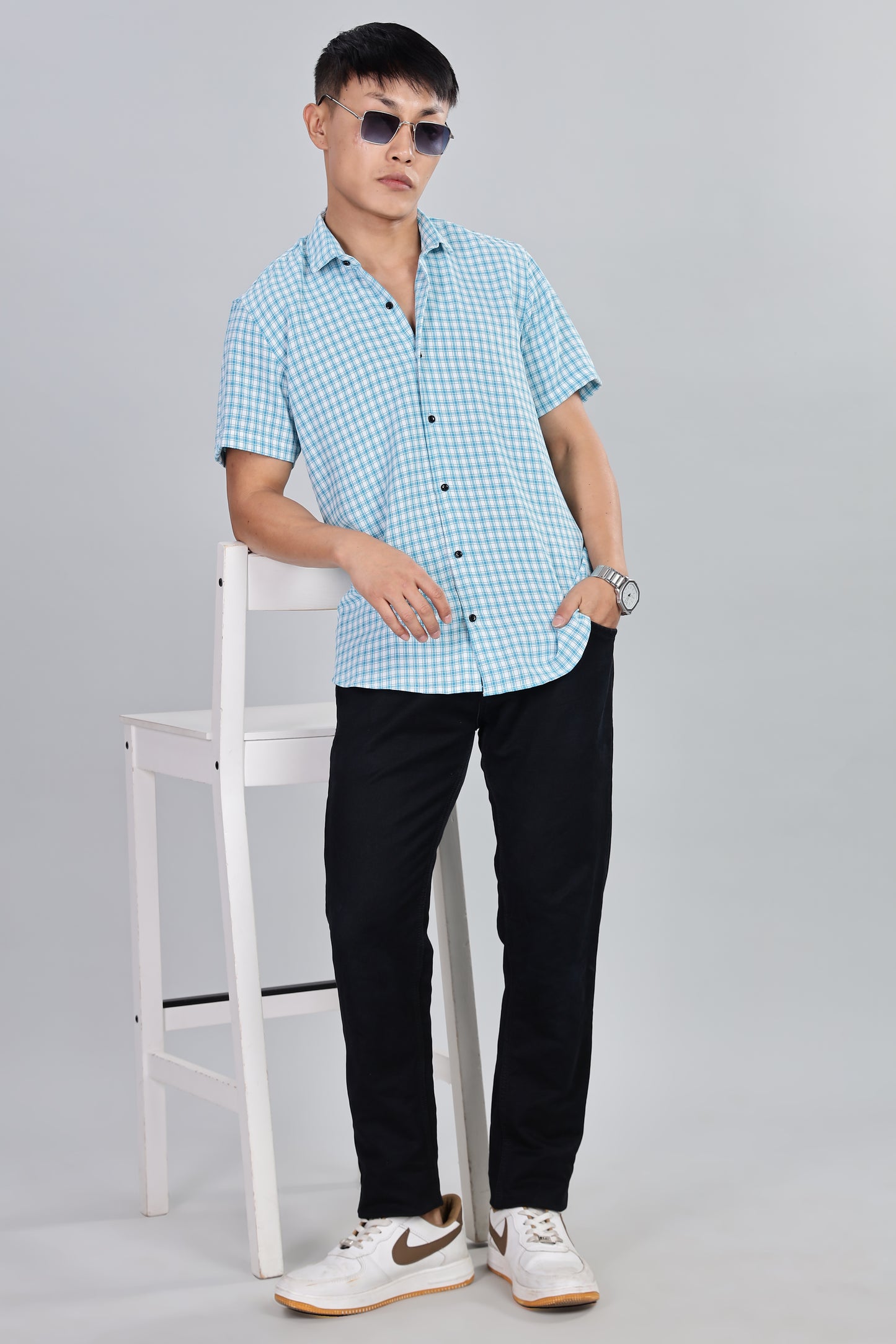 Men’s Premium Checked Shirt – SKY | Long Sleeve Comfort Fit
