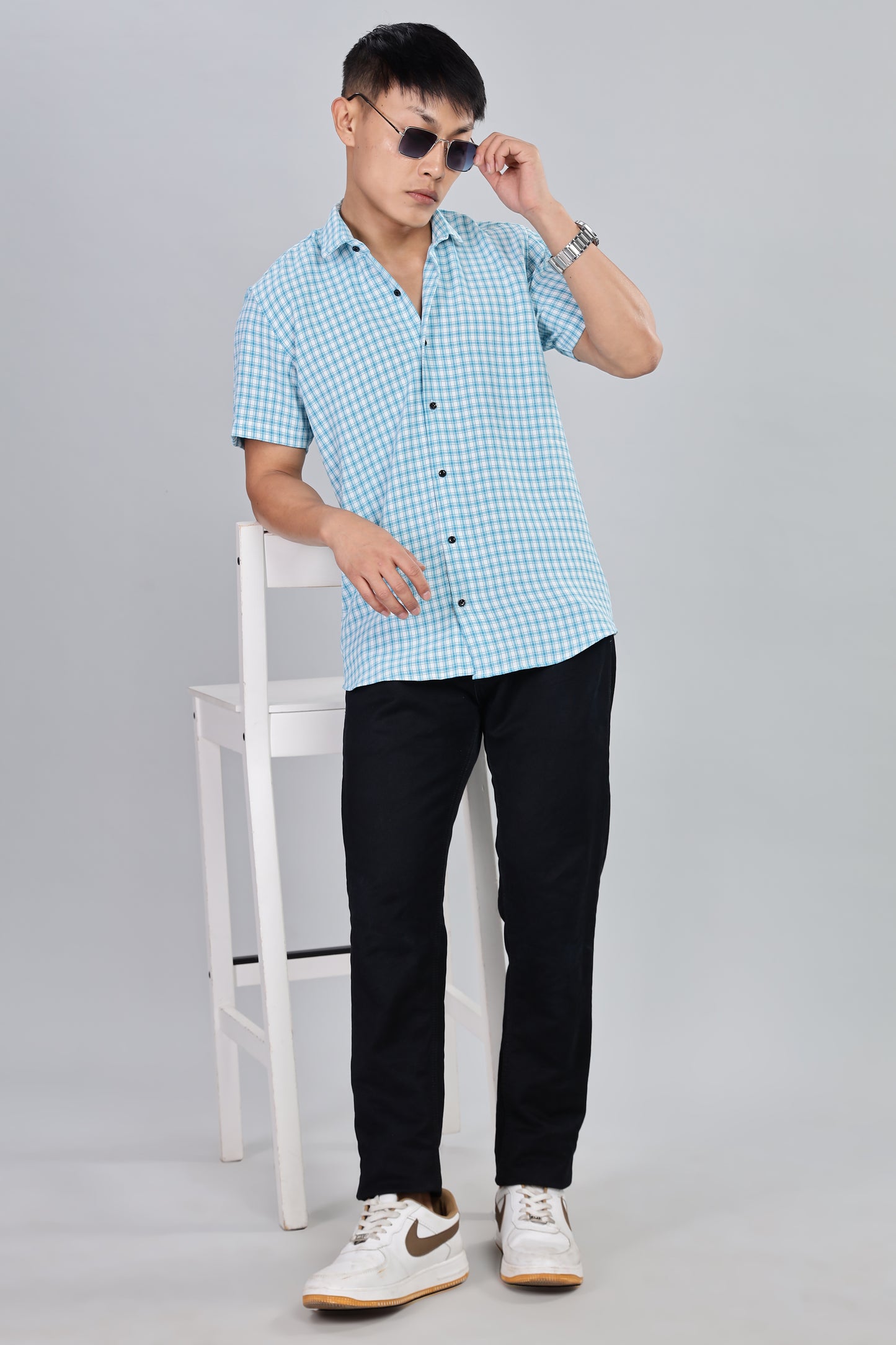 Men’s Premium Checked Shirt – SKY | Long Sleeve Comfort Fit