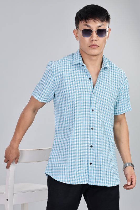Men’s Premium Checked Shirt – SKY | Long Sleeve Comfort Fit