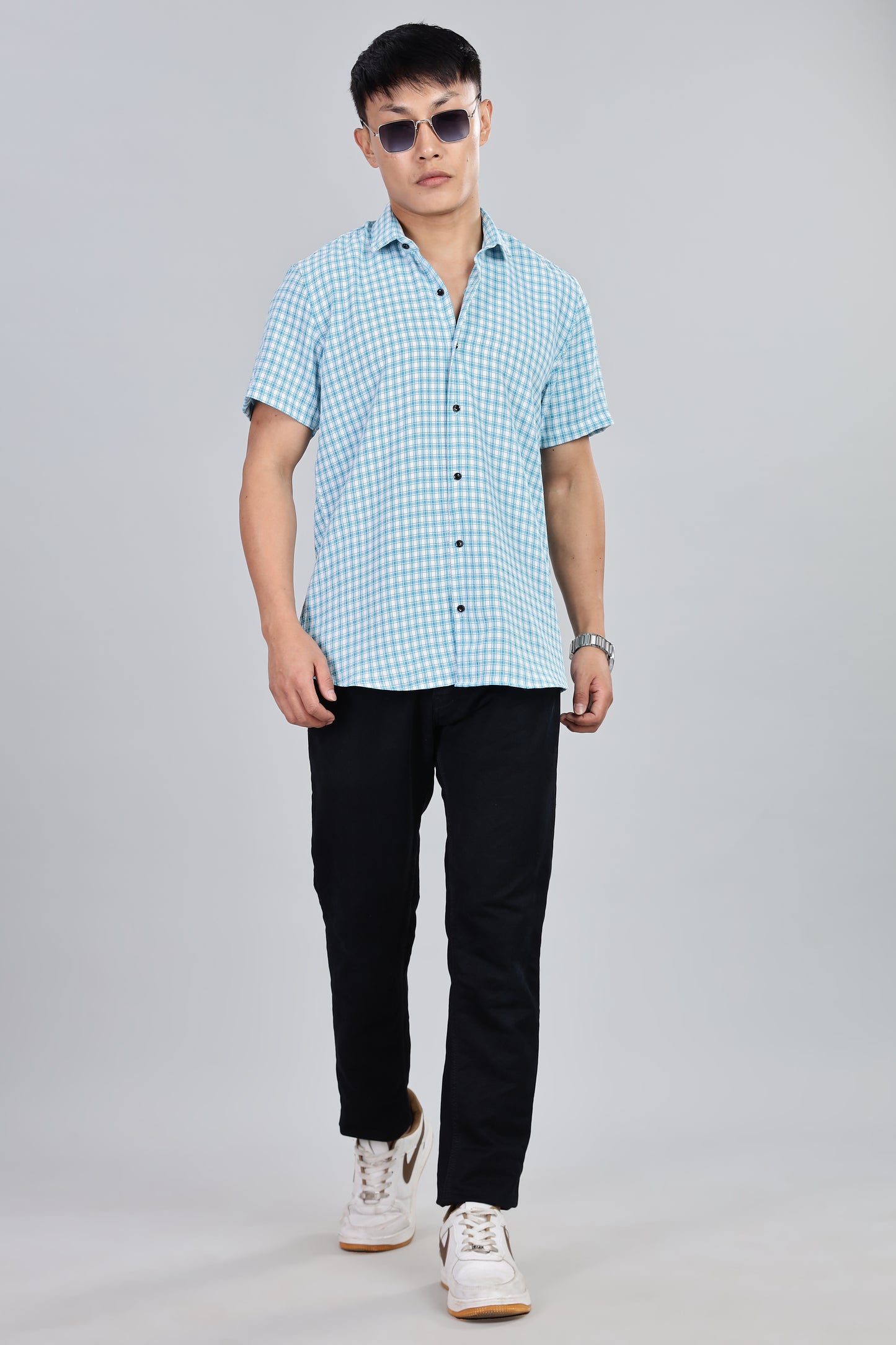 Men’s Premium Checked Shirt – SKY | Long Sleeve Comfort Fit
