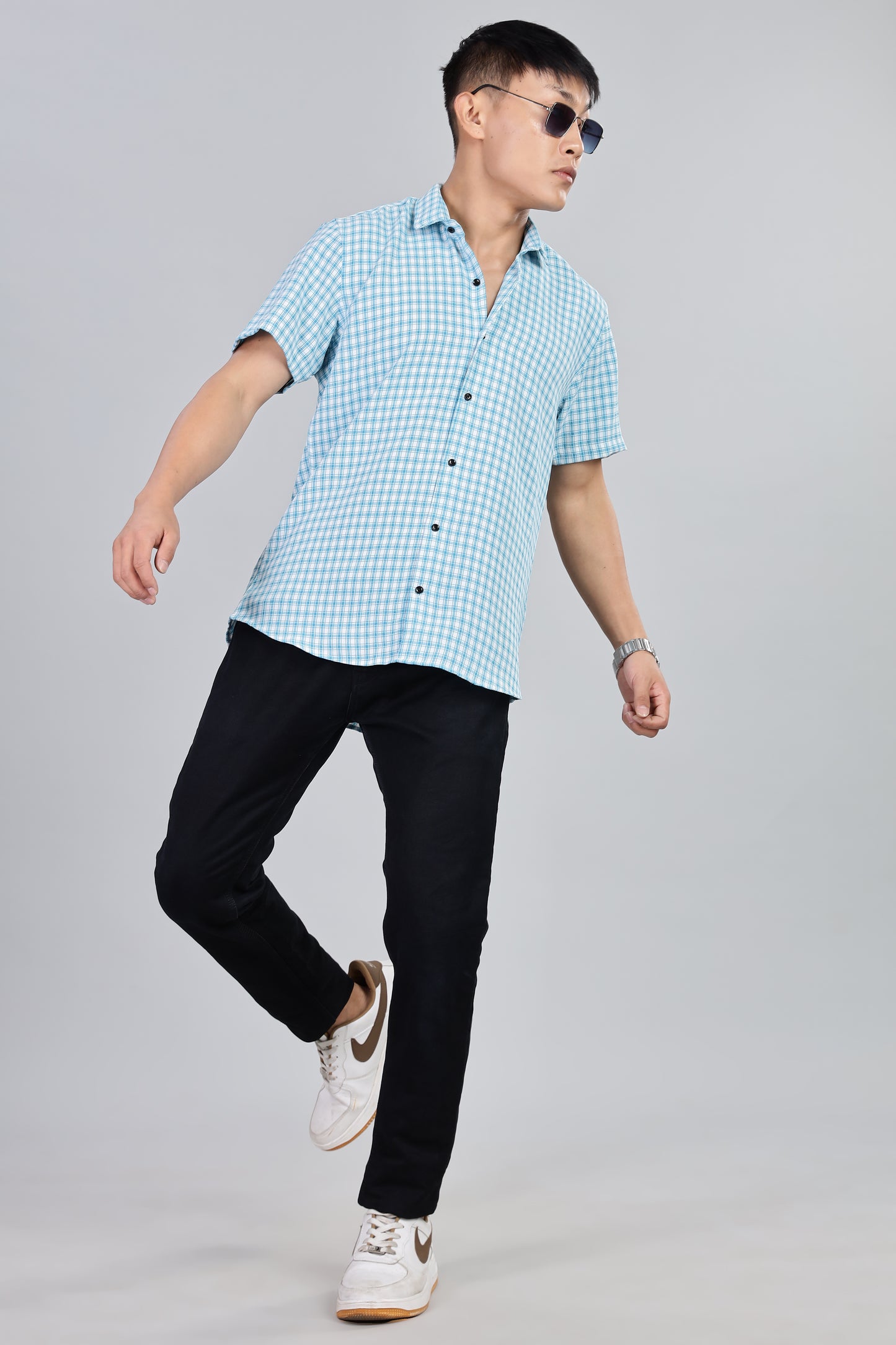 Men’s Premium Checked Shirt – SKY | Long Sleeve Comfort Fit