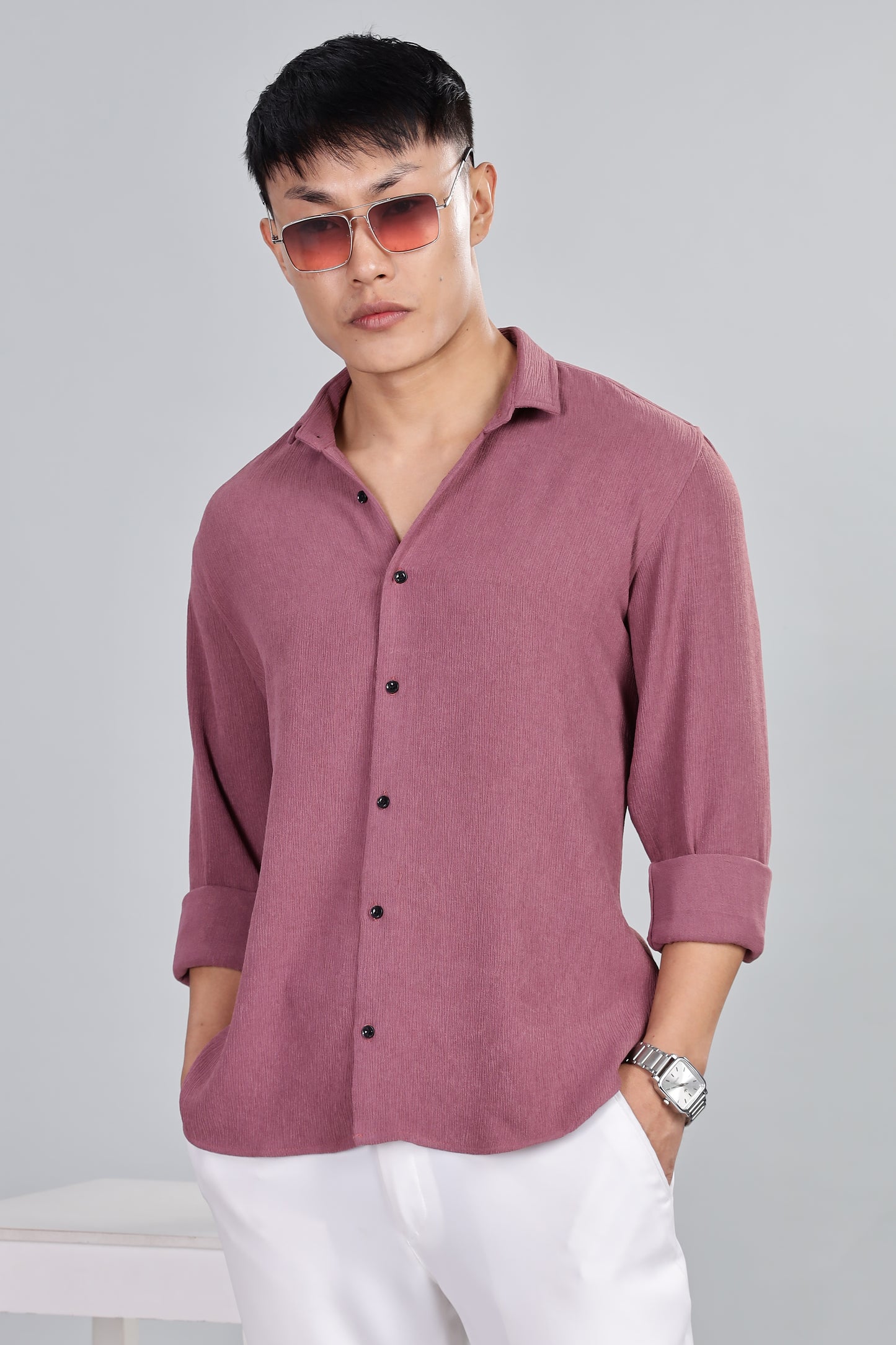 Men’s Premium Textured Shirt(Dusky Rose) – Luxurious Fabric, Timeless Style | Wear Confidence, Own the Moment