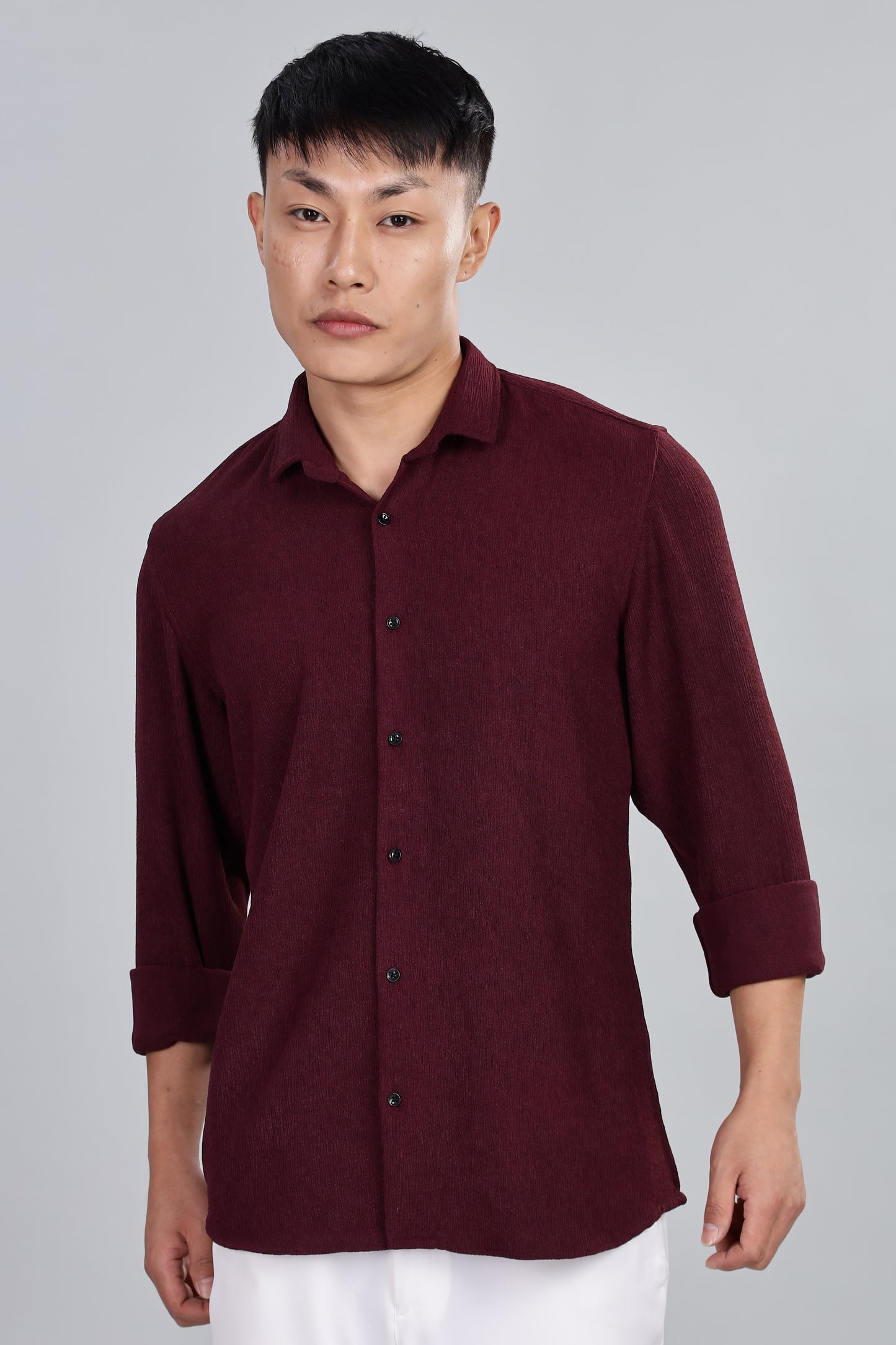 Men’s Premium Textured Shirt(Wine) – Luxurious Fabric, Timeless Style | Wear Confidence, Own the Moment
