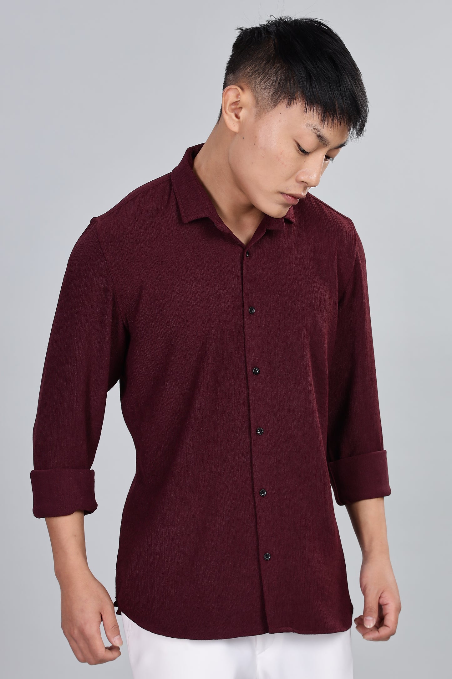 Men’s Premium Textured Shirt(Wine) – Luxurious Fabric, Timeless Style | Wear Confidence, Own the Moment