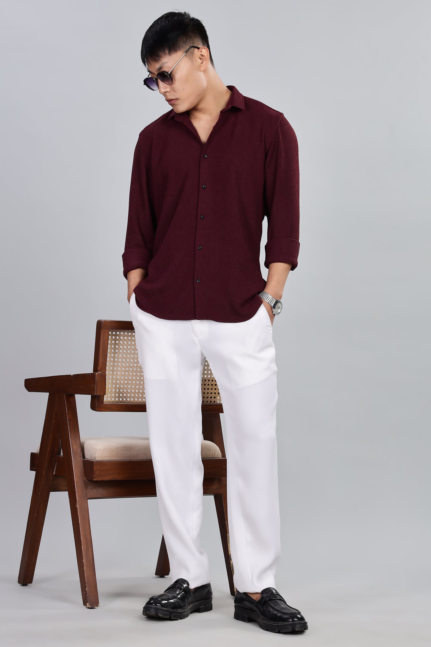 Men’s Premium Textured Shirt(Wine) – Luxurious Fabric, Timeless Style | Wear Confidence, Own the Moment