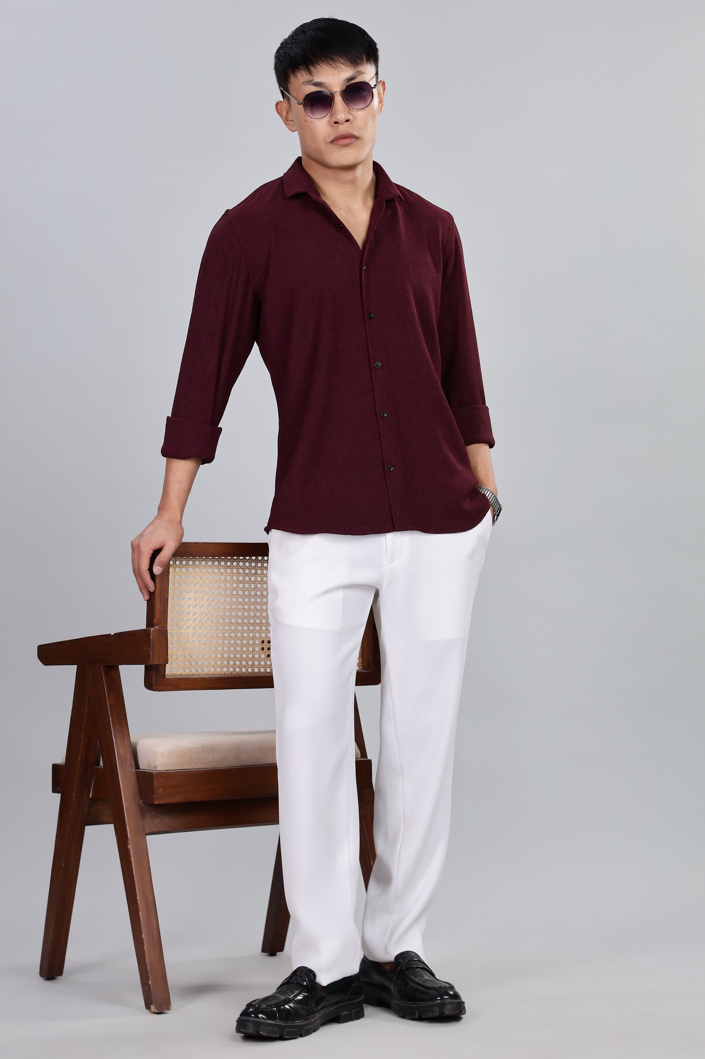 Men’s Premium Textured Shirt(Wine) – Luxurious Fabric, Timeless Style | Wear Confidence, Own the Moment