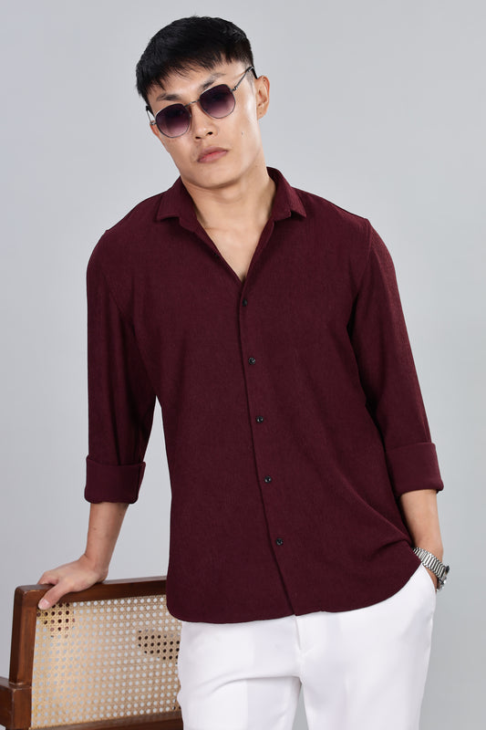 Men’s Premium Textured Shirt(Wine) – Luxurious Fabric, Timeless Style | Wear Confidence, Own the Moment