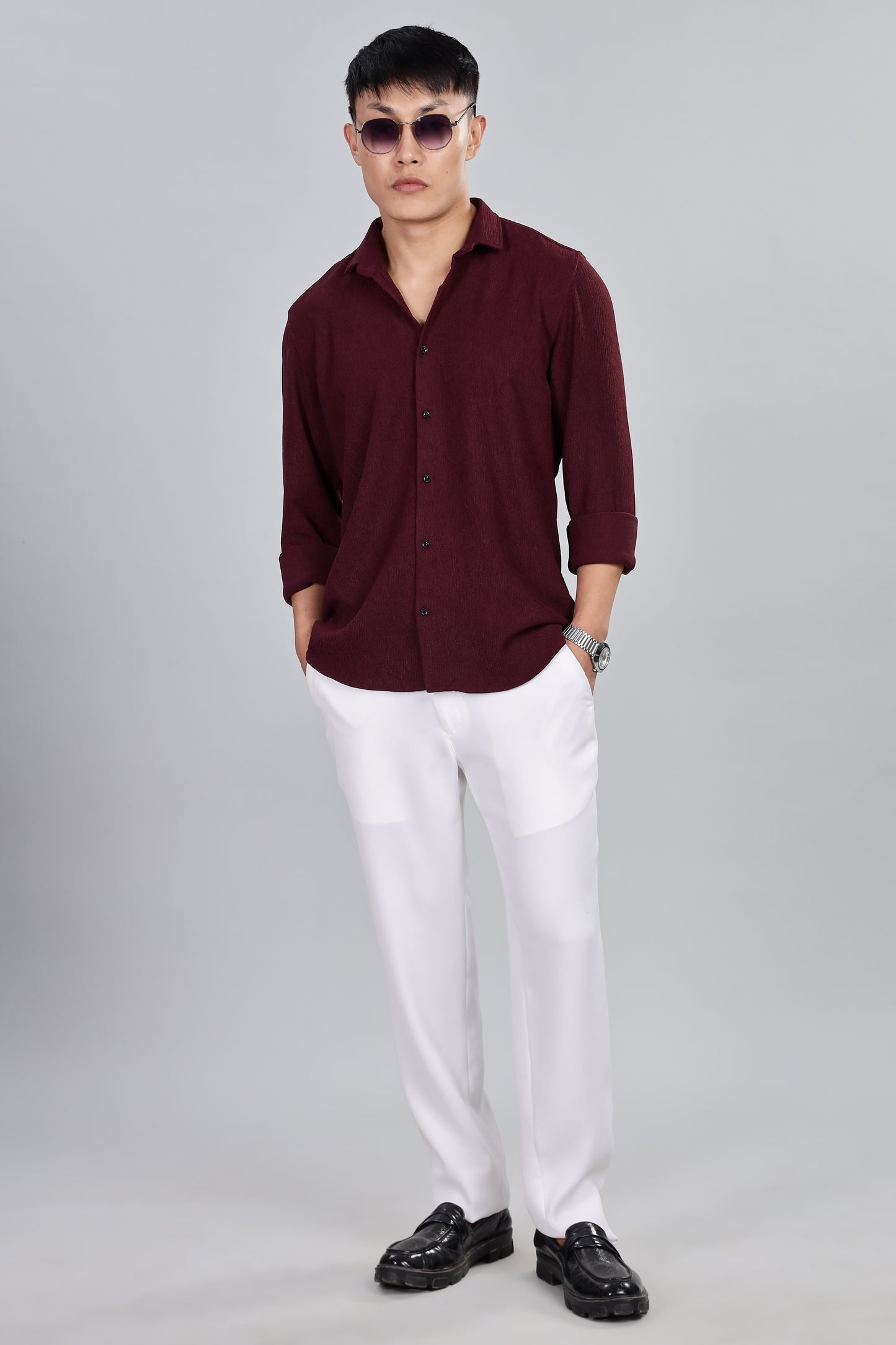 Men’s Premium Textured Shirt(Wine) – Luxurious Fabric, Timeless Style | Wear Confidence, Own the Moment