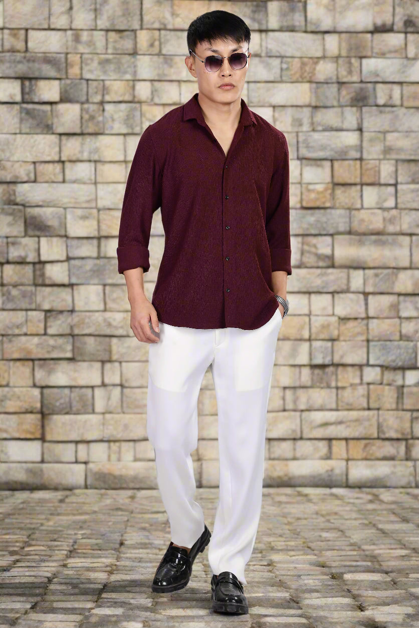 Men’s Premium Textured Shirt(Wine) – Luxurious Fabric, Timeless Style | Wear Confidence, Own the Moment