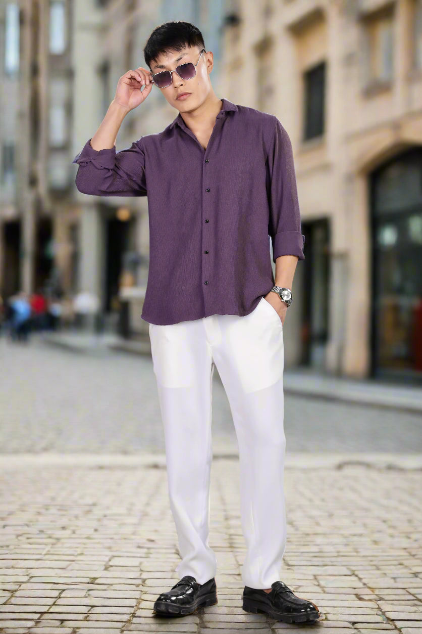 Men’s Premium Textured Shirt(Dark-Purple) – Luxurious Fabric, Timeless Style | Wear Confidence, Own the Moment