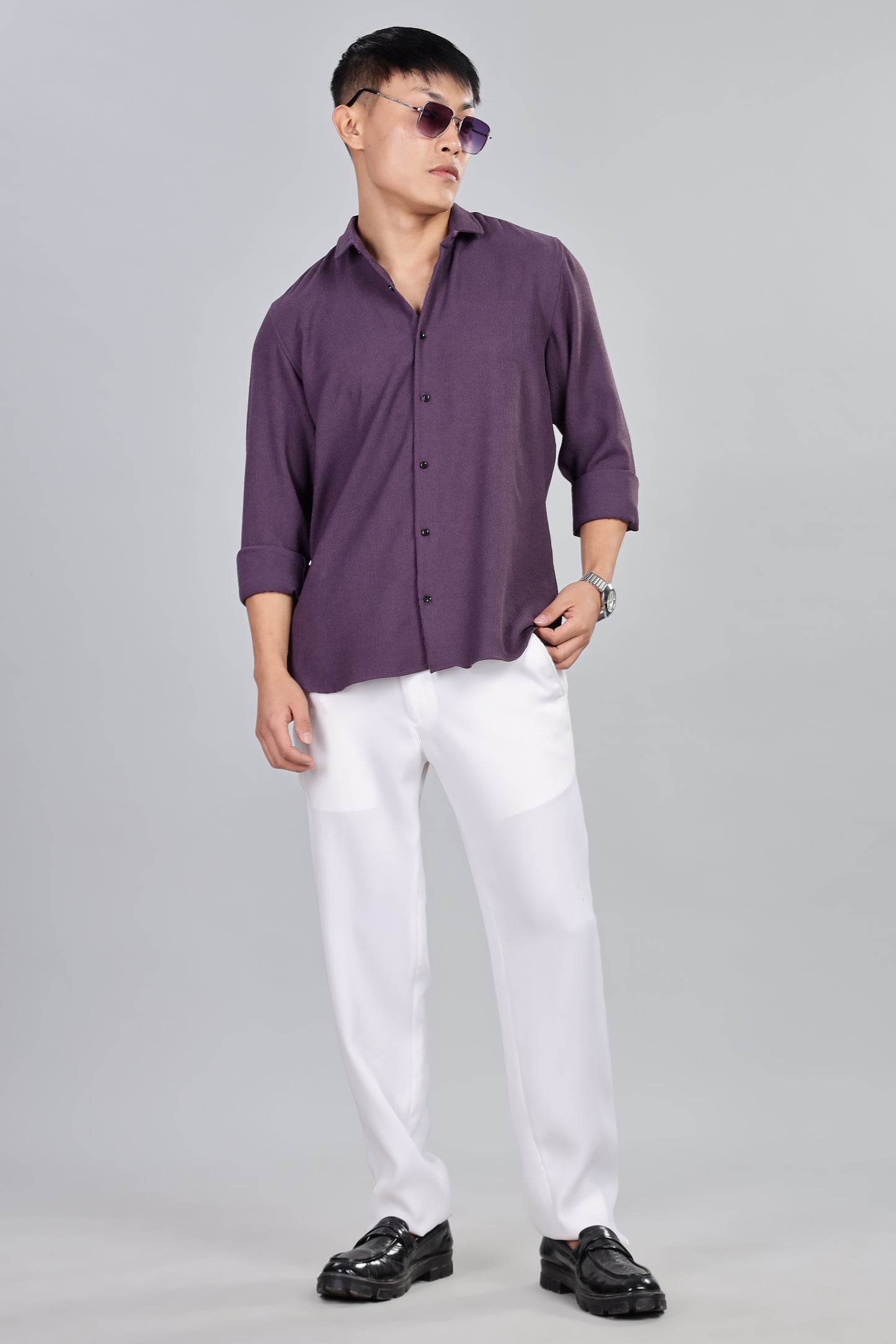 Men’s Premium Textured Shirt(Dark-Purple) – Luxurious Fabric, Timeless Style | Wear Confidence, Own the Moment