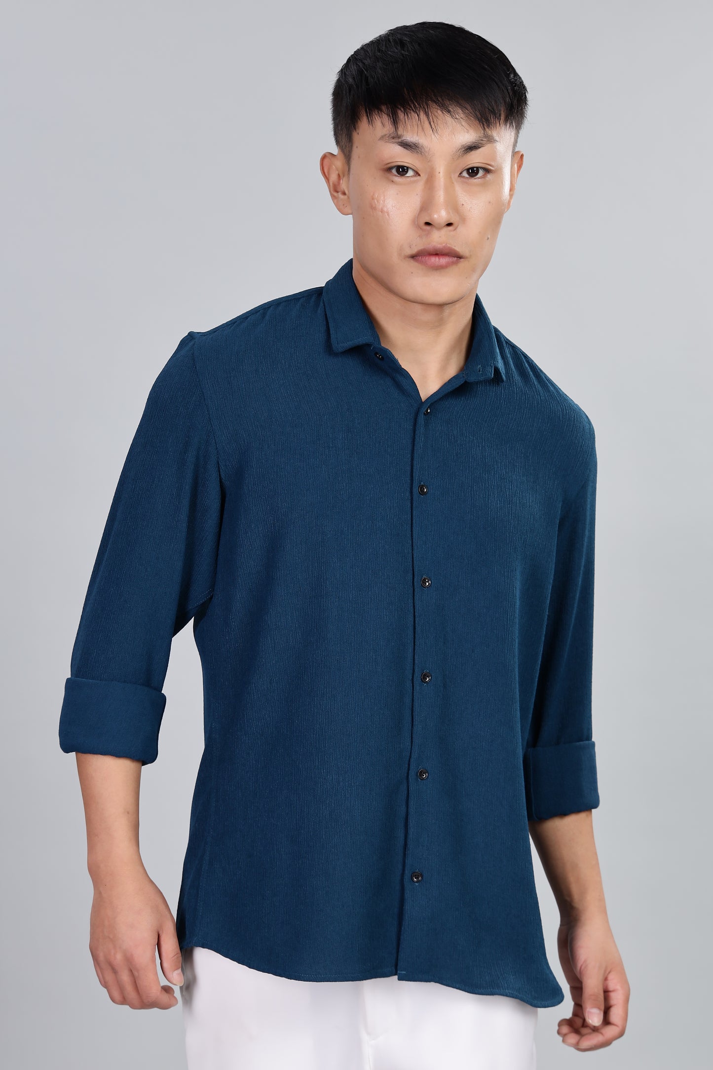 Men’s Premium Textured Shirt(Dark Blue) – Luxurious Fabric, Timeless Style | Wear Confidence, Own the Moment