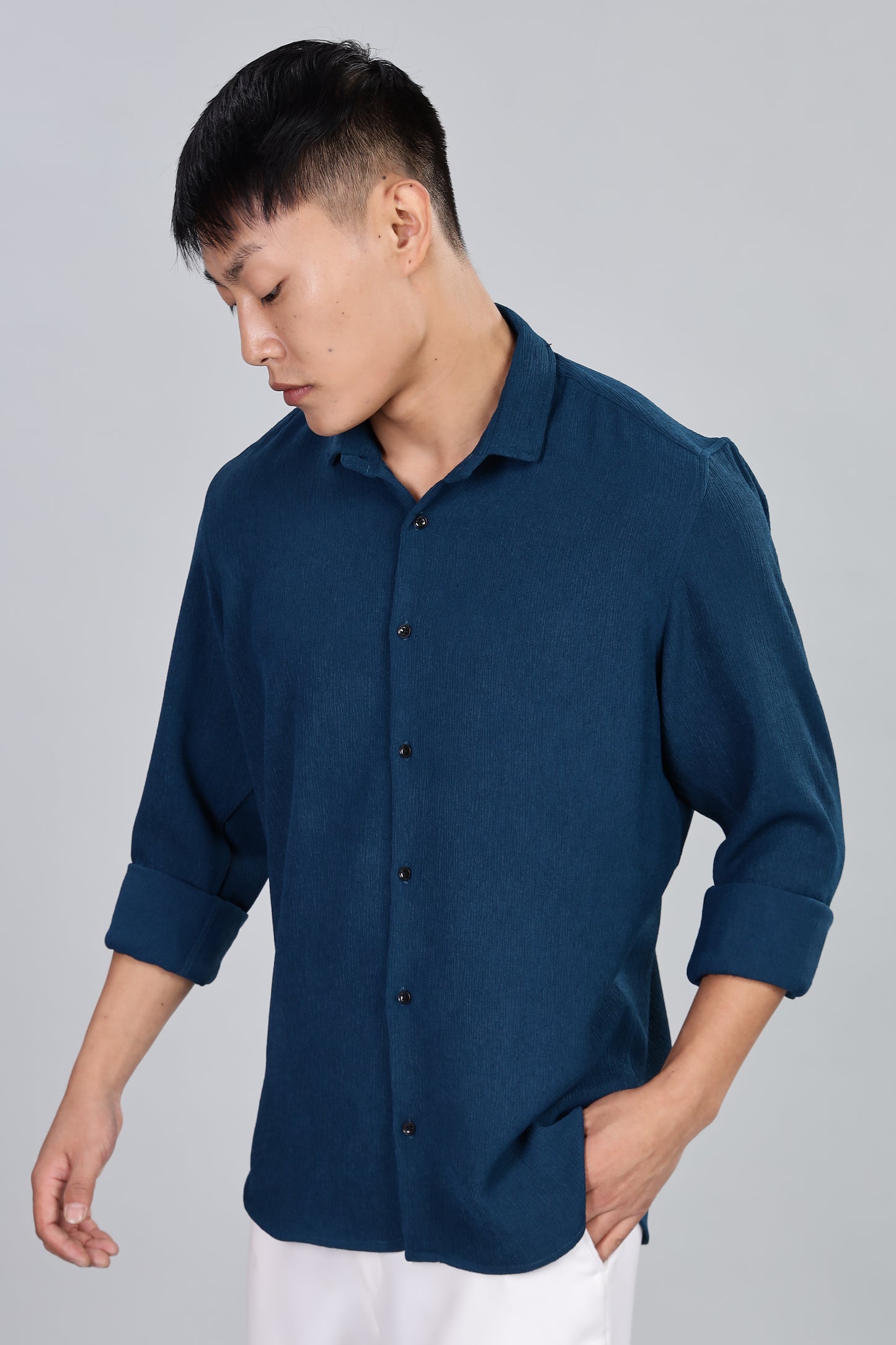 Men’s Premium Textured Shirt(Dark Blue) – Luxurious Fabric, Timeless Style | Wear Confidence, Own the Moment