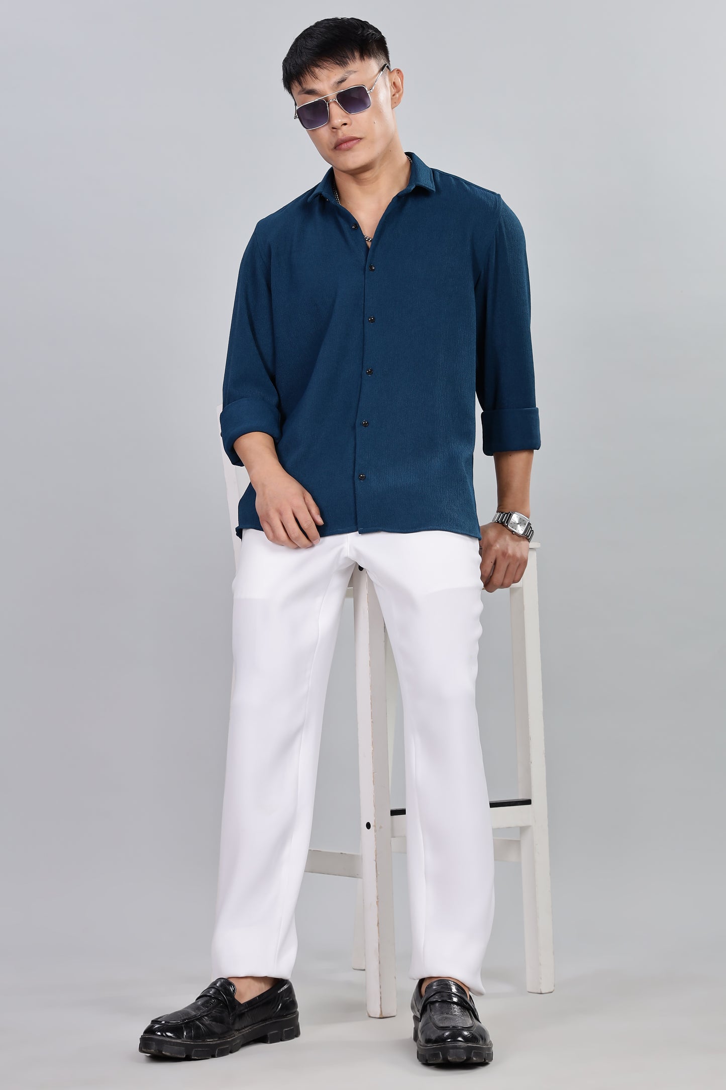 Men’s Premium Textured Shirt(Dark Blue) – Luxurious Fabric, Timeless Style | Wear Confidence, Own the Moment