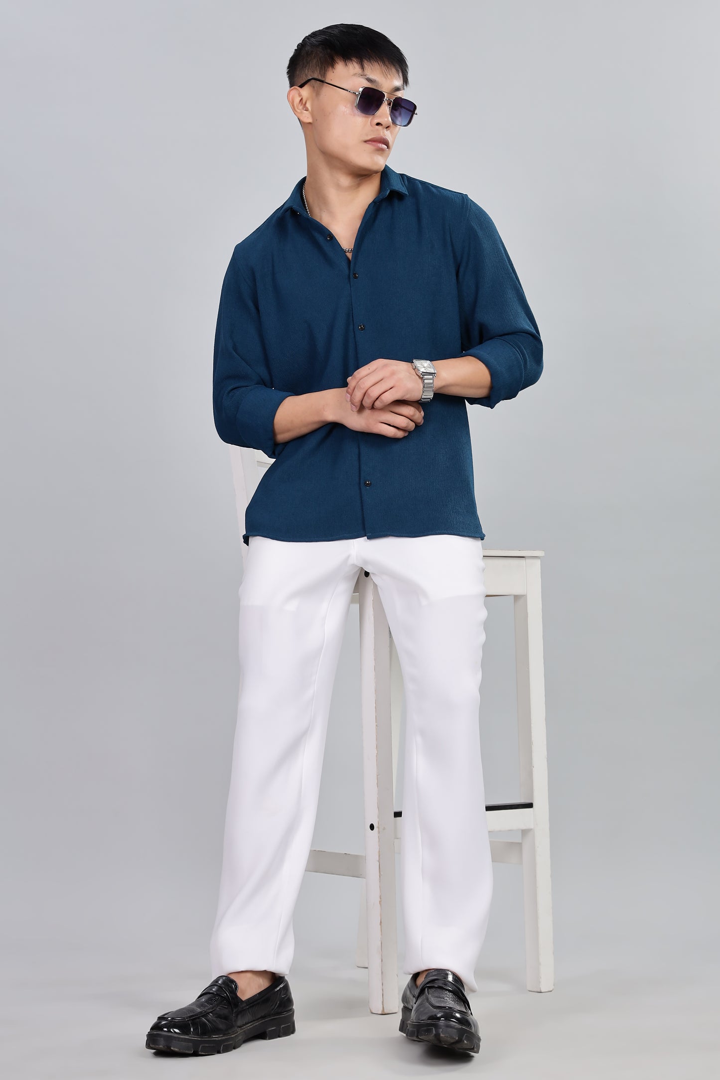 Men’s Premium Textured Shirt(Dark Blue) – Luxurious Fabric, Timeless Style | Wear Confidence, Own the Moment
