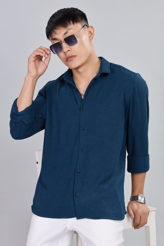Men’s Premium Textured Shirt(Dark Blue) – Luxurious Fabric, Timeless Style | Wear Confidence, Own the Moment