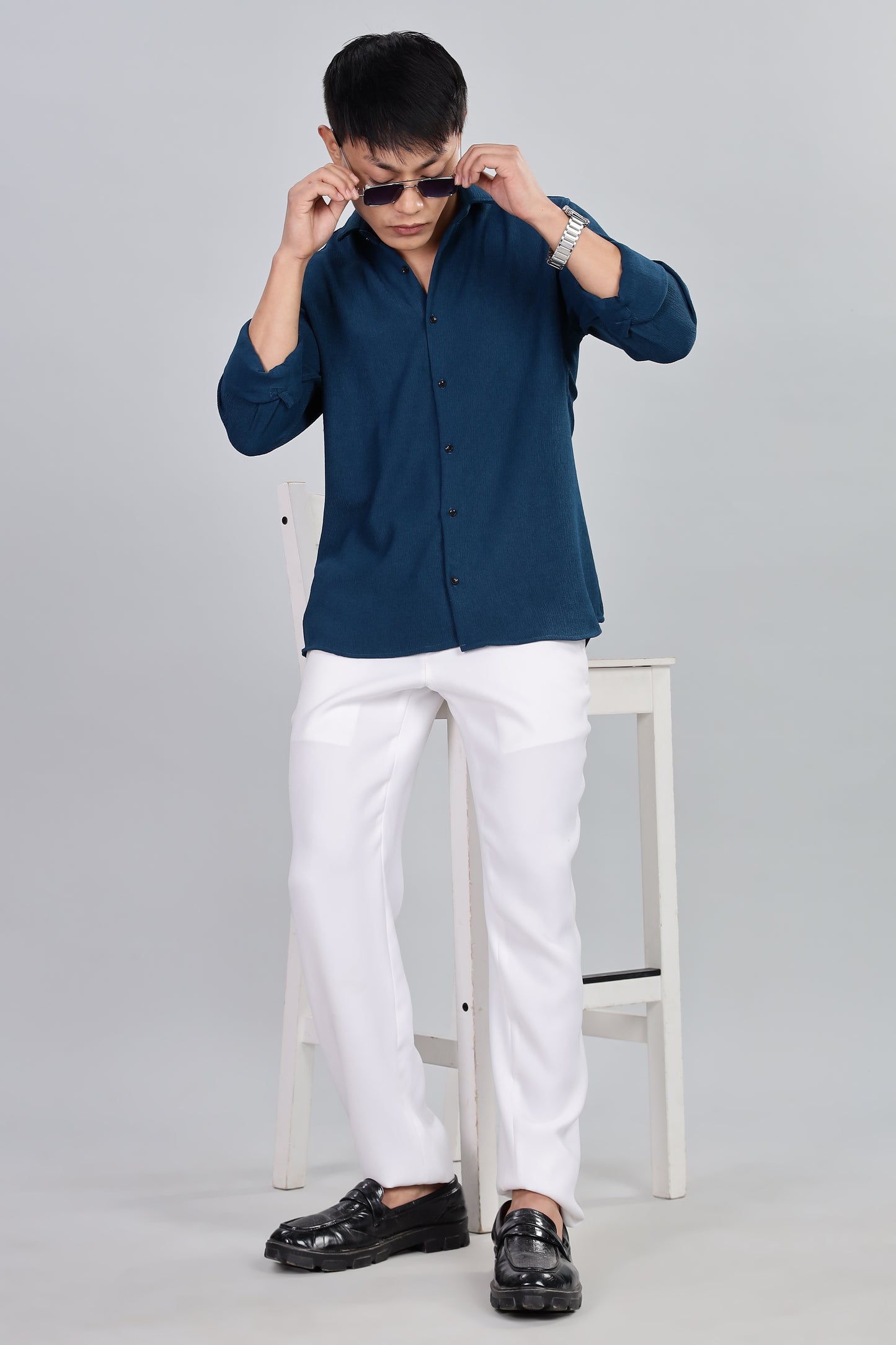 Men’s Premium Textured Shirt(Dark Blue) – Luxurious Fabric, Timeless Style | Wear Confidence, Own the Moment