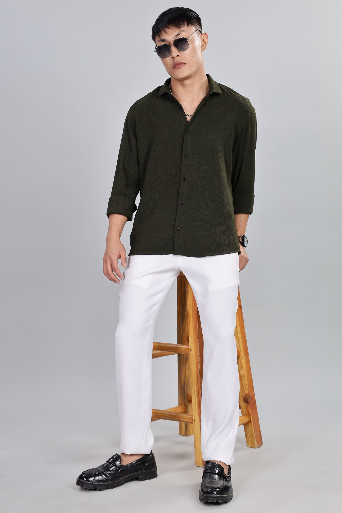 Men’s Premium Textured Shirt(Dark Green) – Luxurious Fabric, Timeless Style | Wear Confidence, Own the Moment