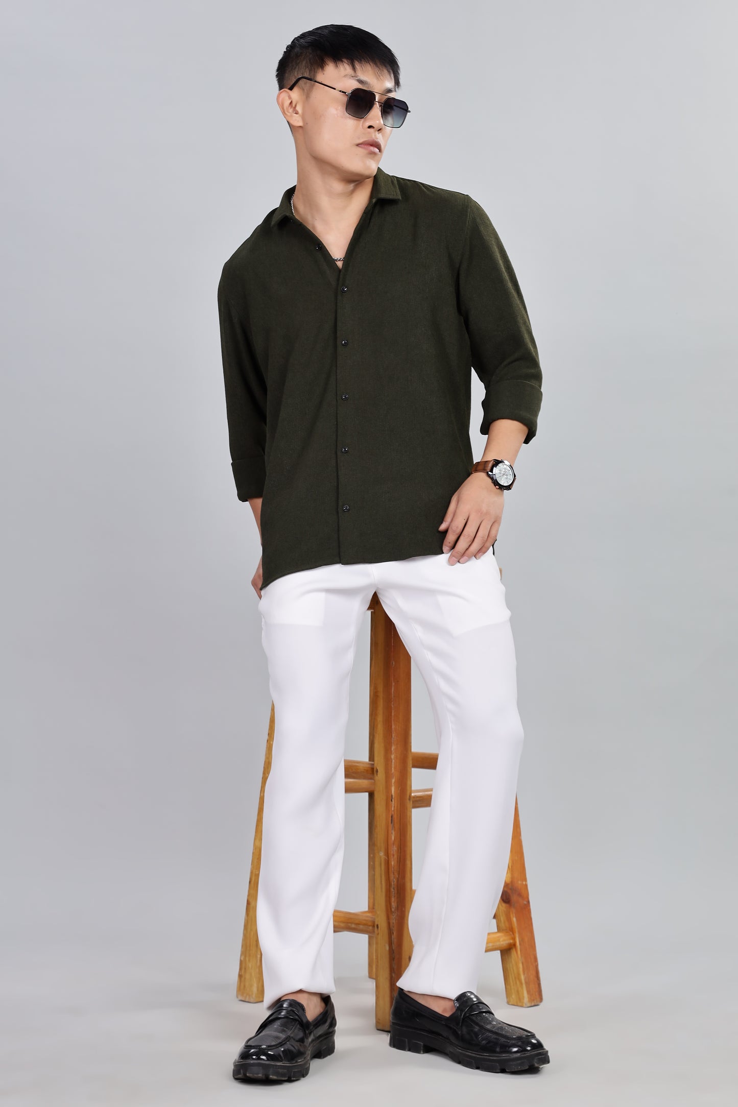 Men’s Premium Textured Shirt(Dark Green) – Luxurious Fabric, Timeless Style | Wear Confidence, Own the Moment