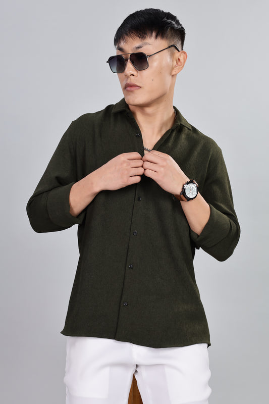 Men’s Premium Textured Shirt(Dark Green) – Luxurious Fabric, Timeless Style | Wear Confidence, Own the Moment