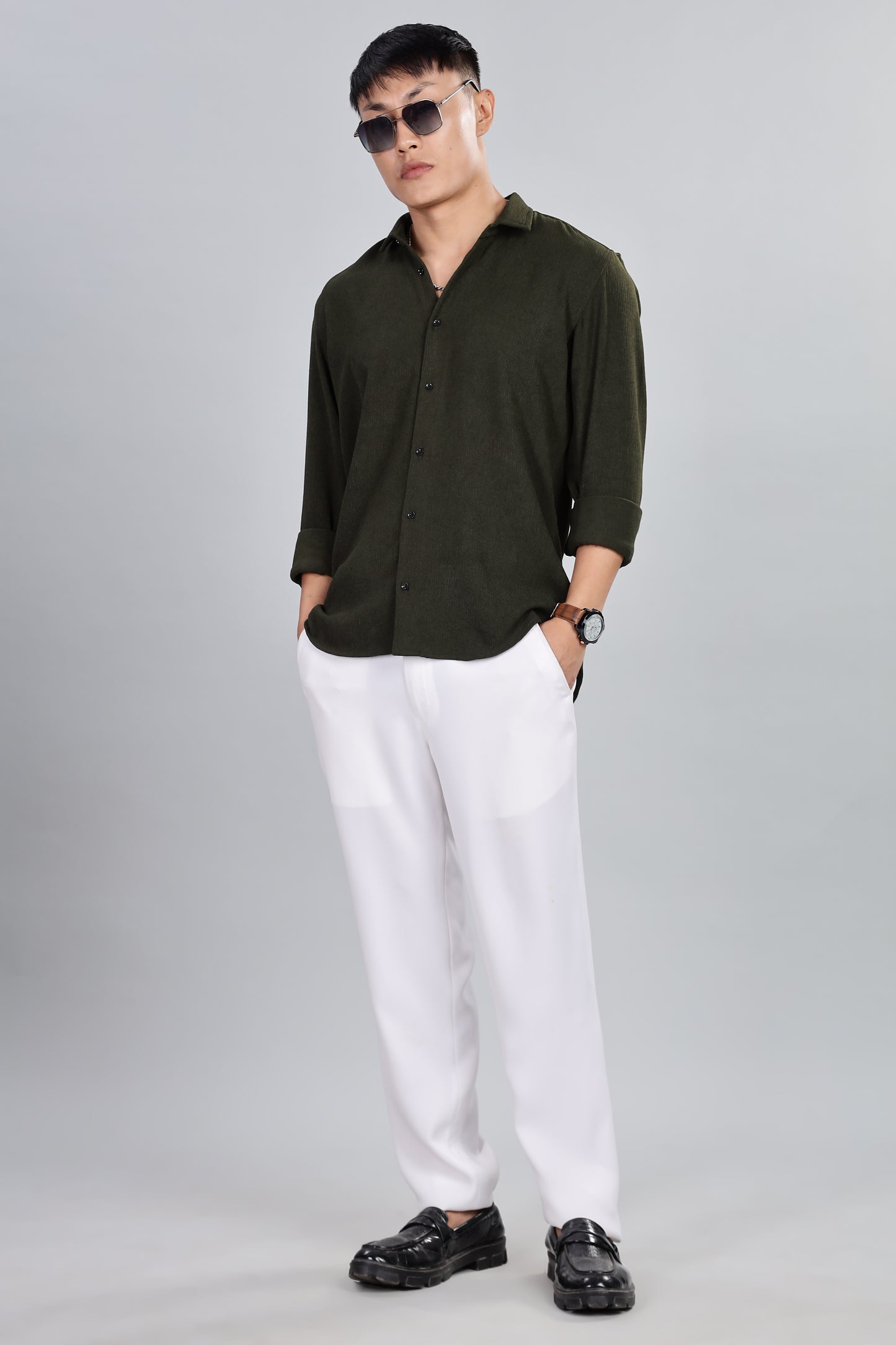Men’s Premium Textured Shirt(Dark Green) – Luxurious Fabric, Timeless Style | Wear Confidence, Own the Moment