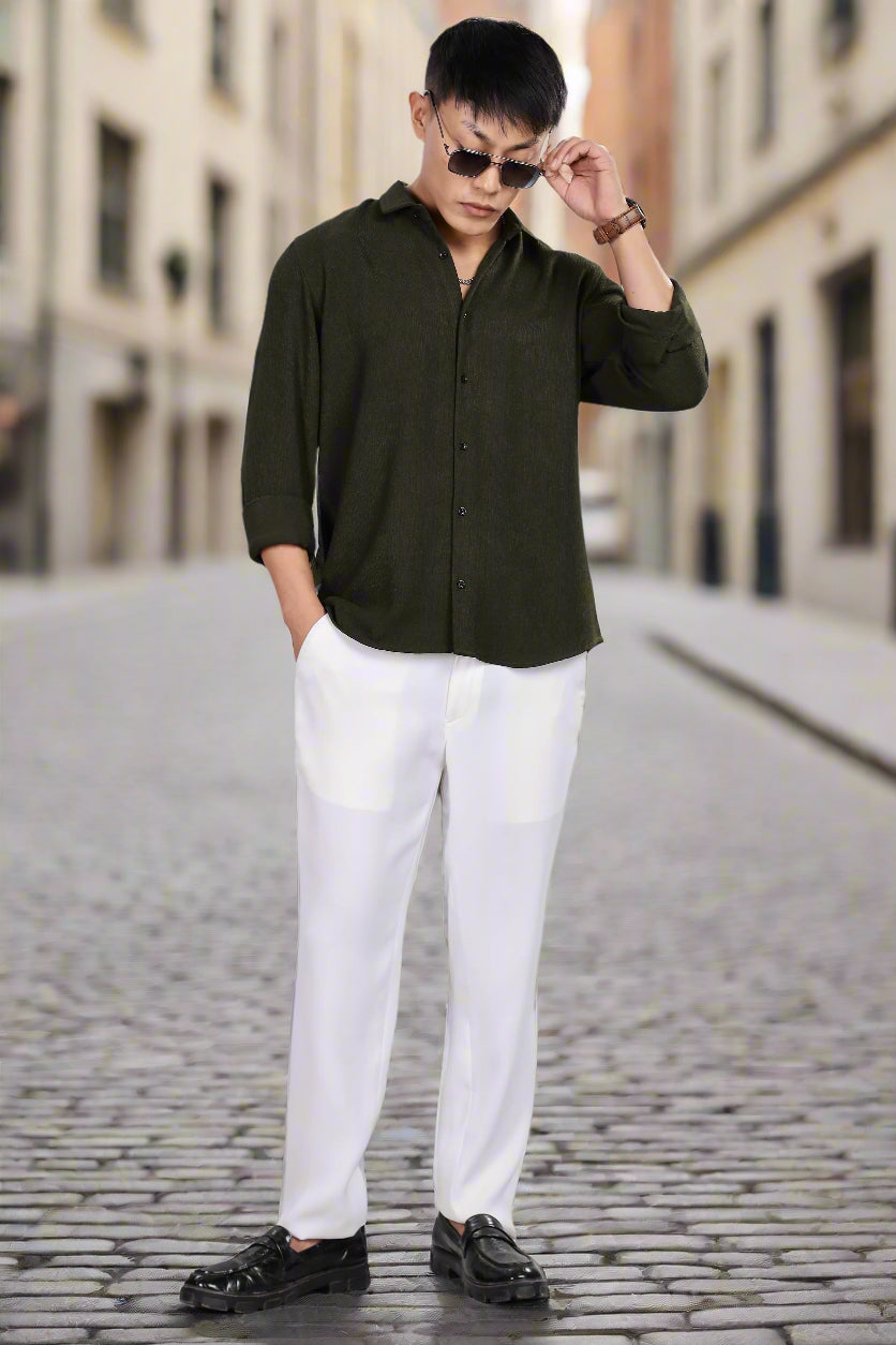 Men’s Premium Textured Shirt(Dark Green) – Luxurious Fabric, Timeless Style | Wear Confidence, Own the Moment