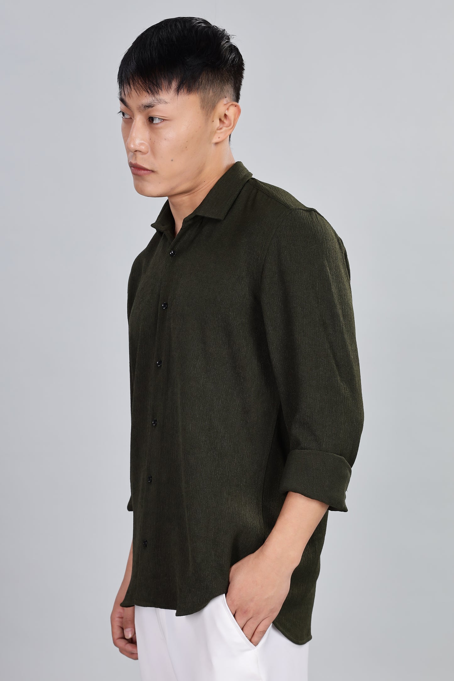 Men’s Premium Textured Shirt(Dark Green) – Luxurious Fabric, Timeless Style | Wear Confidence, Own the Moment
