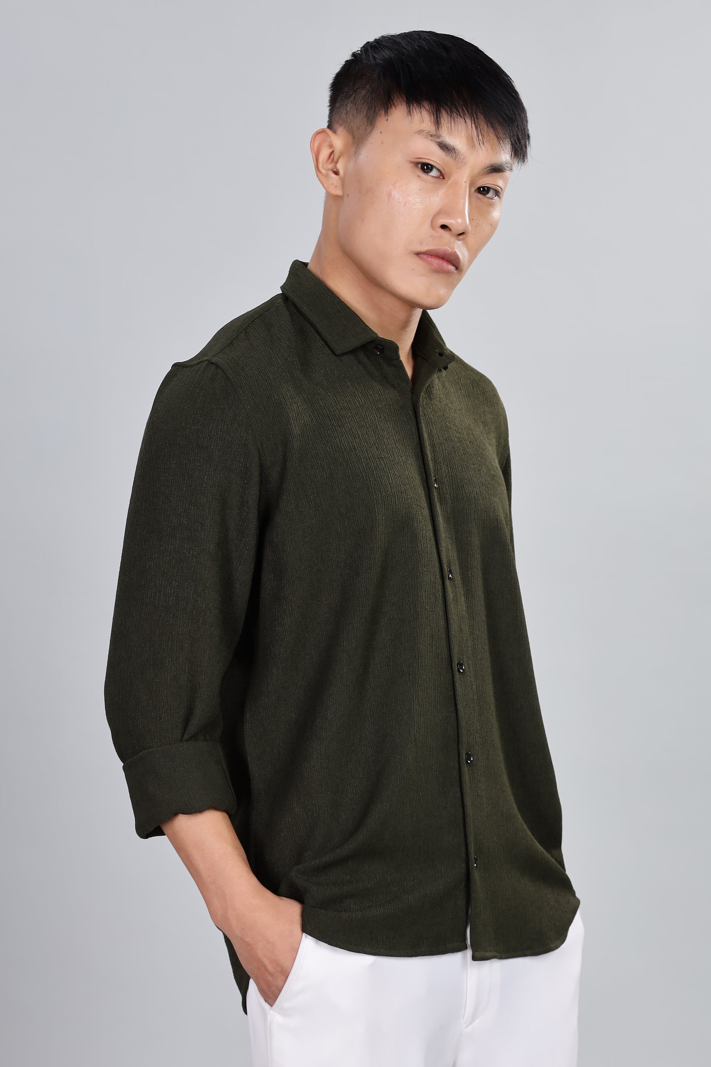 Men’s Premium Textured Shirt(Dark Green) – Luxurious Fabric, Timeless Style | Wear Confidence, Own the Moment