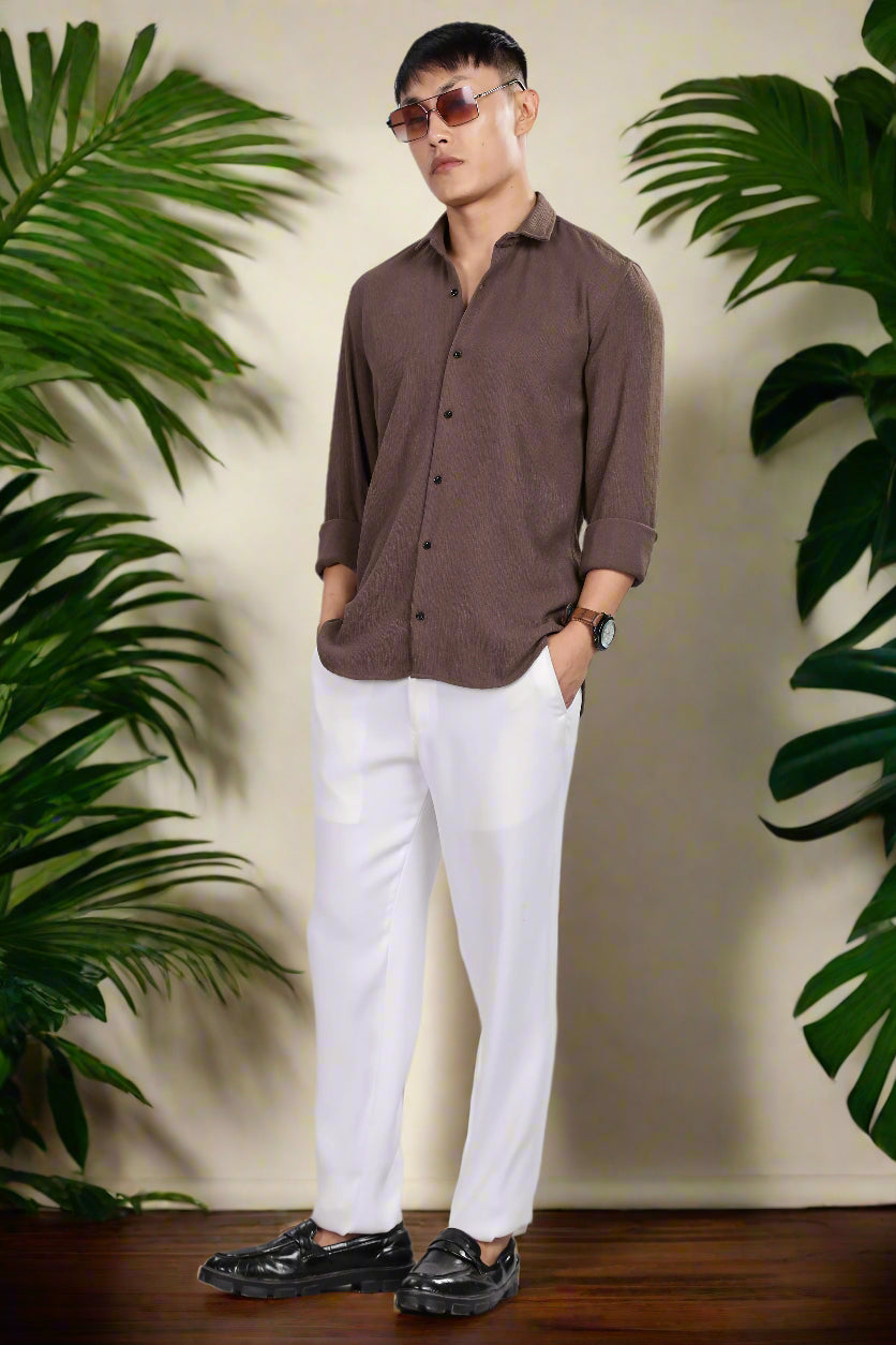 Men’s Premium Textured Shirt(Coffee) – Luxurious Fabric, Timeless Style | Wear Confidence, Own the Moment
