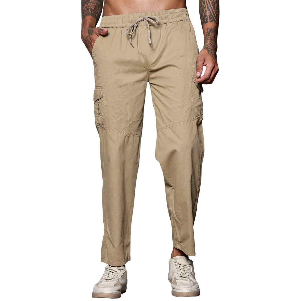 Men’s Beige Cargo Pants – Relaxed Fit Utility Streetwear Trousers