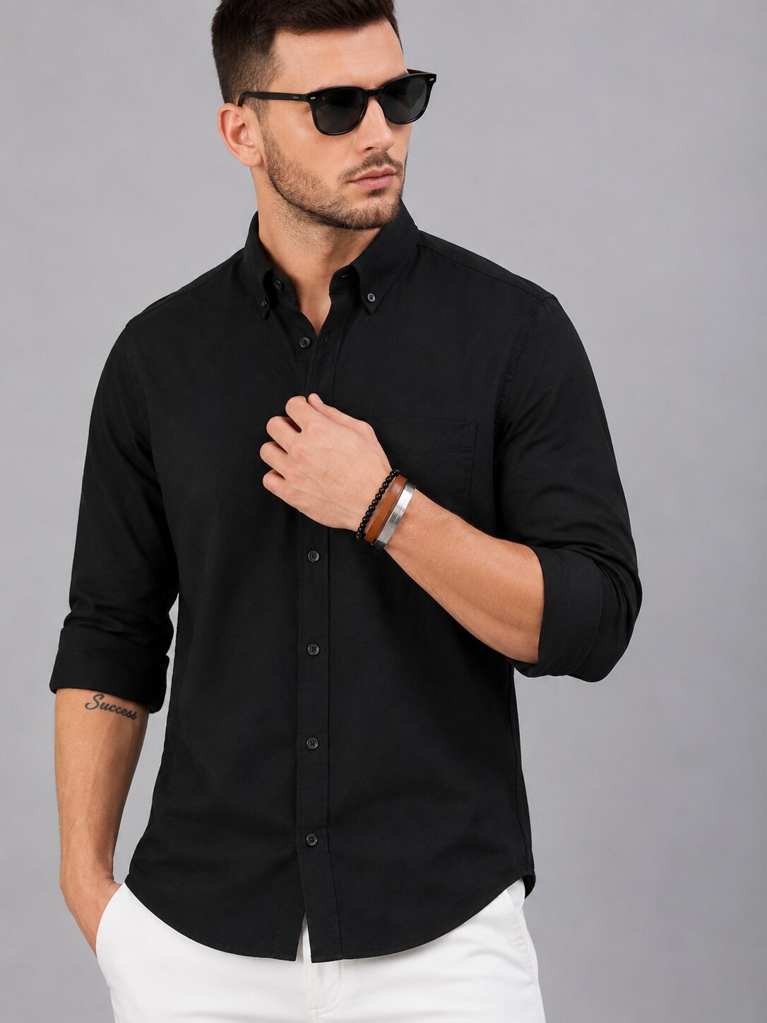 Men’s Black Solid Full Sleeve Button Down Casual Shirt