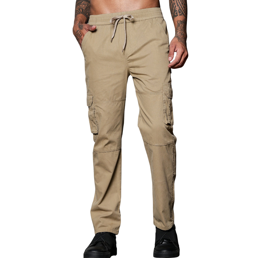 Men’s Beige Utility Cargo Pants – Relaxed Fit Streetwear Trousers