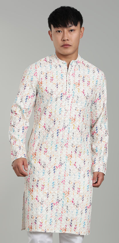Men’s Multicolour Printed Textured Kurta