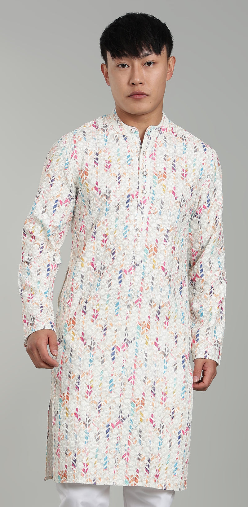 Men’s Light Pink Geometric Printed Textured Kurta