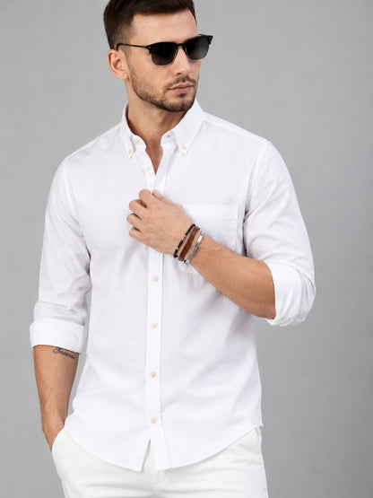 Men’s White Solid Full Sleeve Button-Down Casual Shirt