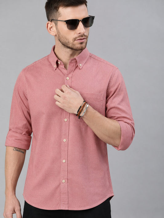 Men’s Pink Solid Full Sleeve Button Down Casual Shirt