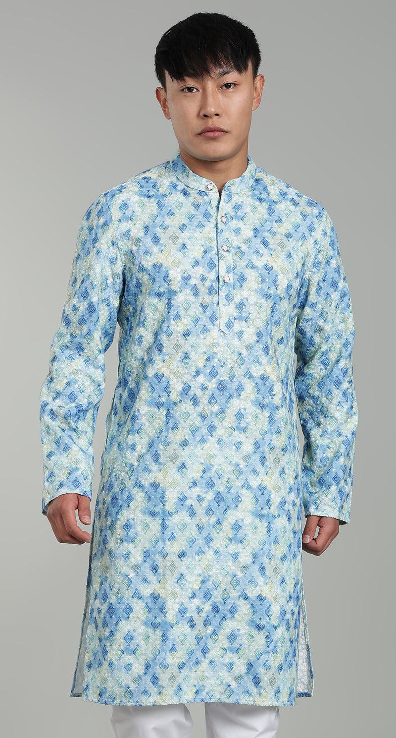 Men’s Brown Geometric Printed Textured Kurta