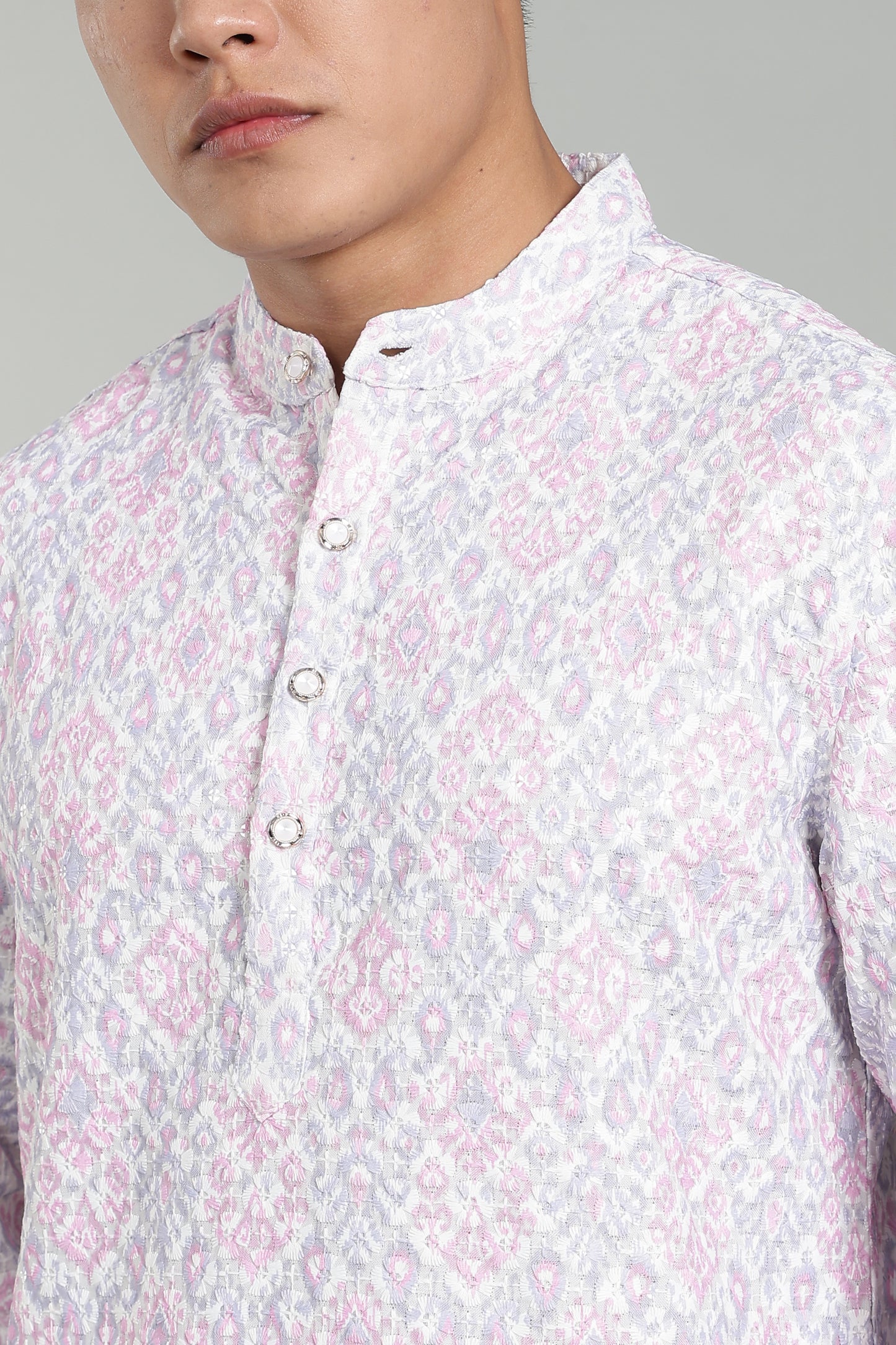 Men’s Red Ethnic Printed Textured Kurta