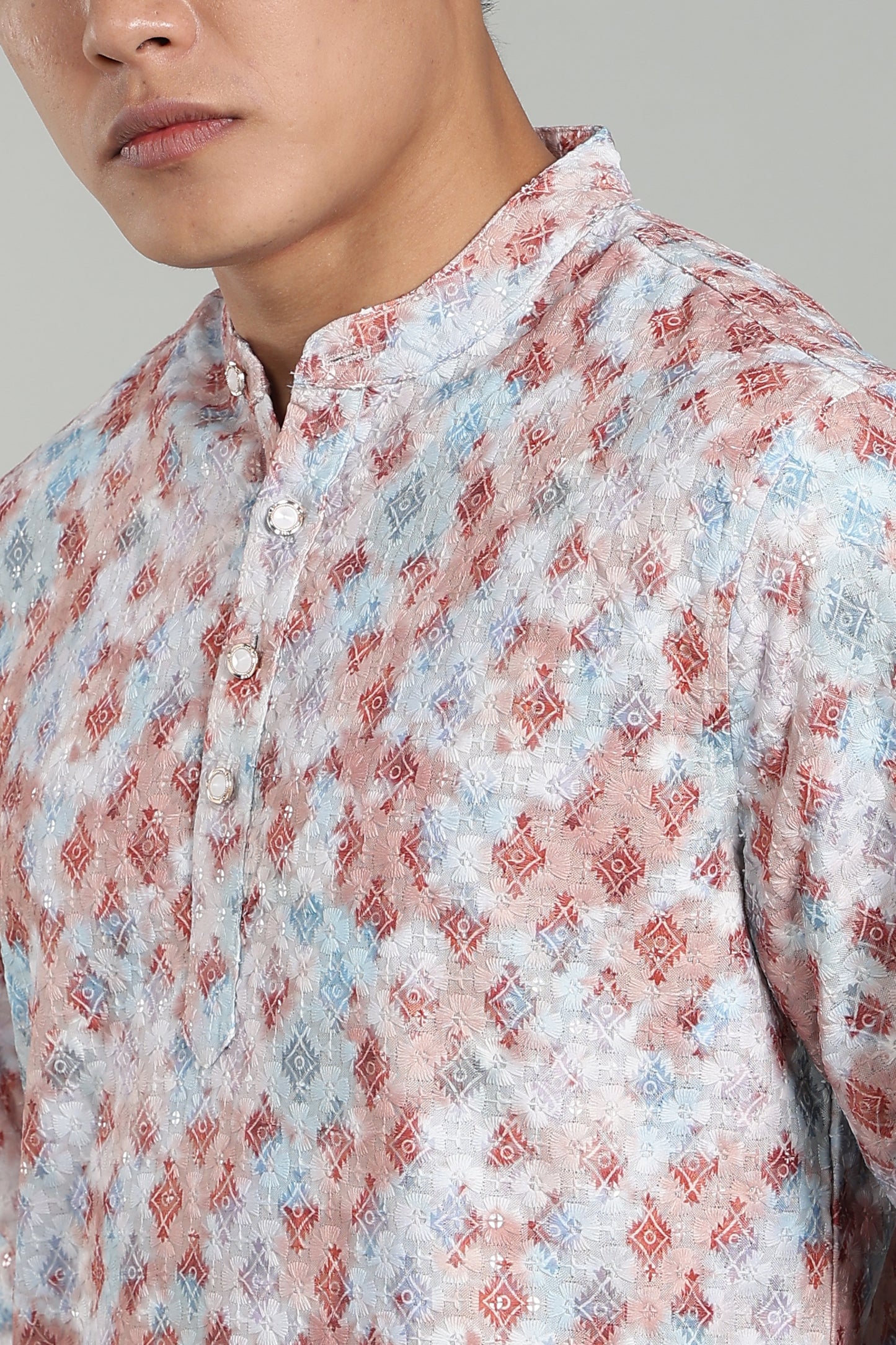 Men’s Brown Geometric Printed Textured Kurta