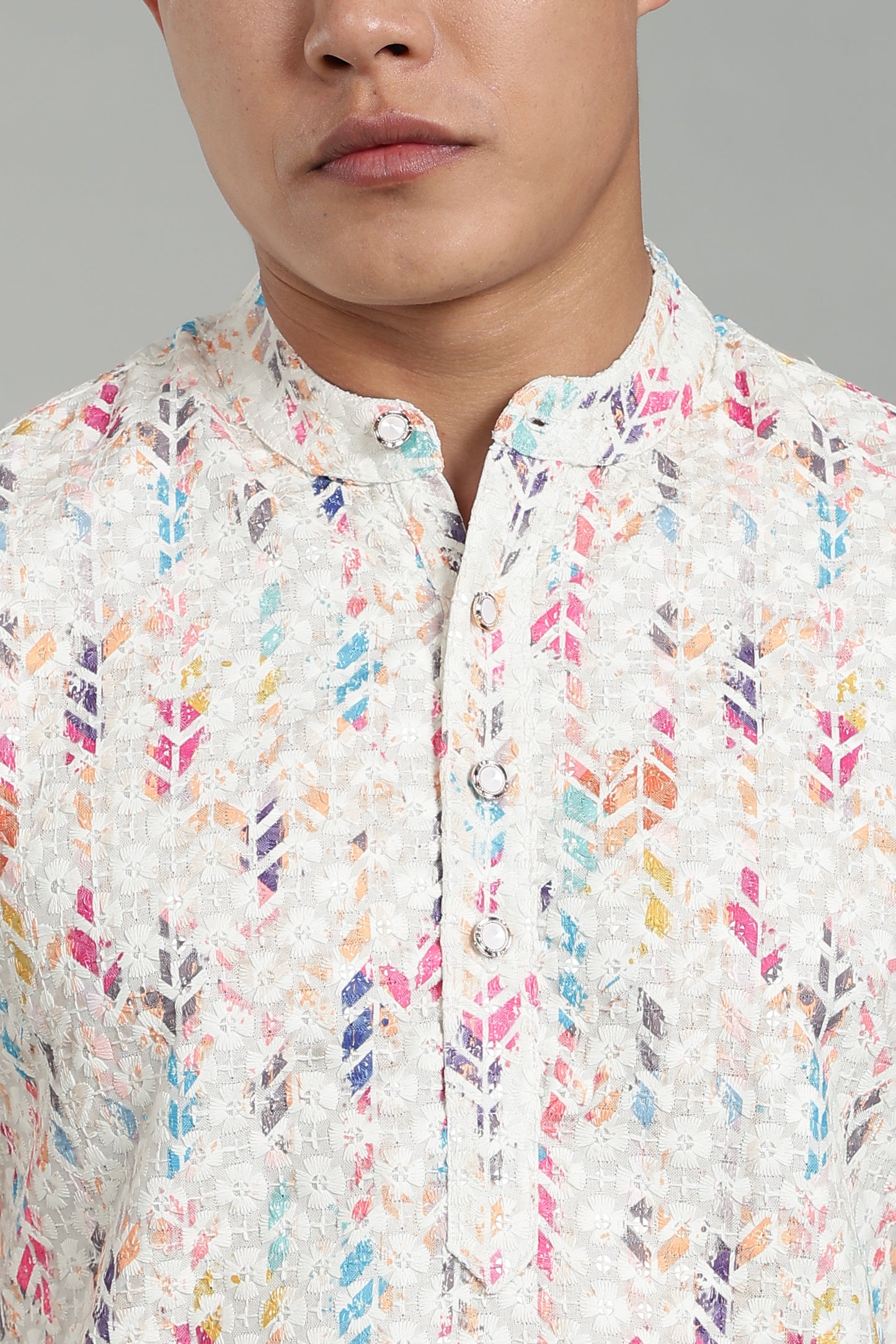 Men’s Multicolour Printed Textured Kurta