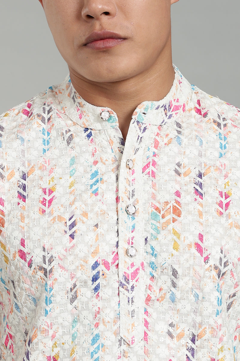 Men’s Multicolour Printed Textured Kurta