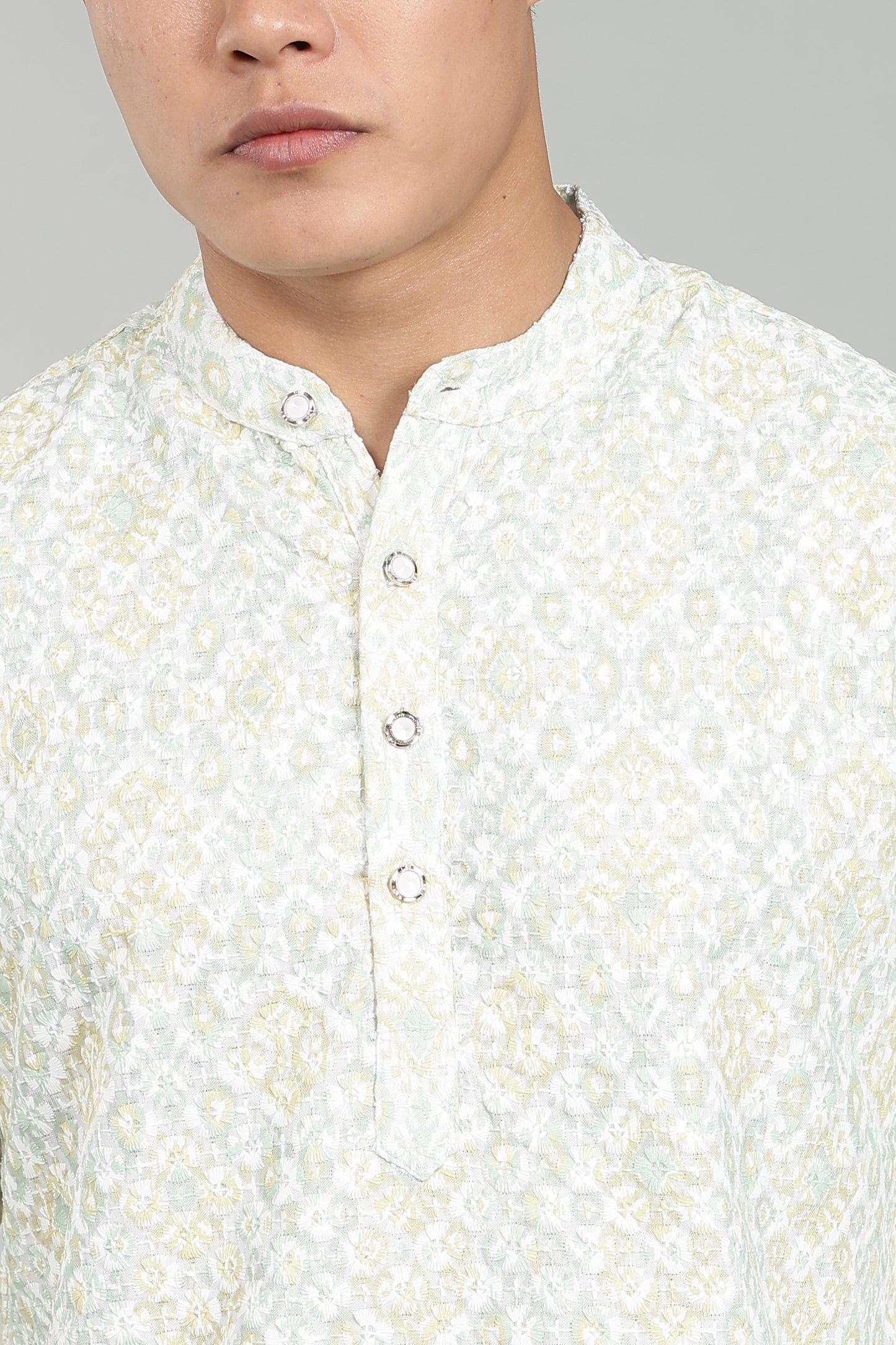 Men’s Yellow Ethnic Printed Textured Kurta